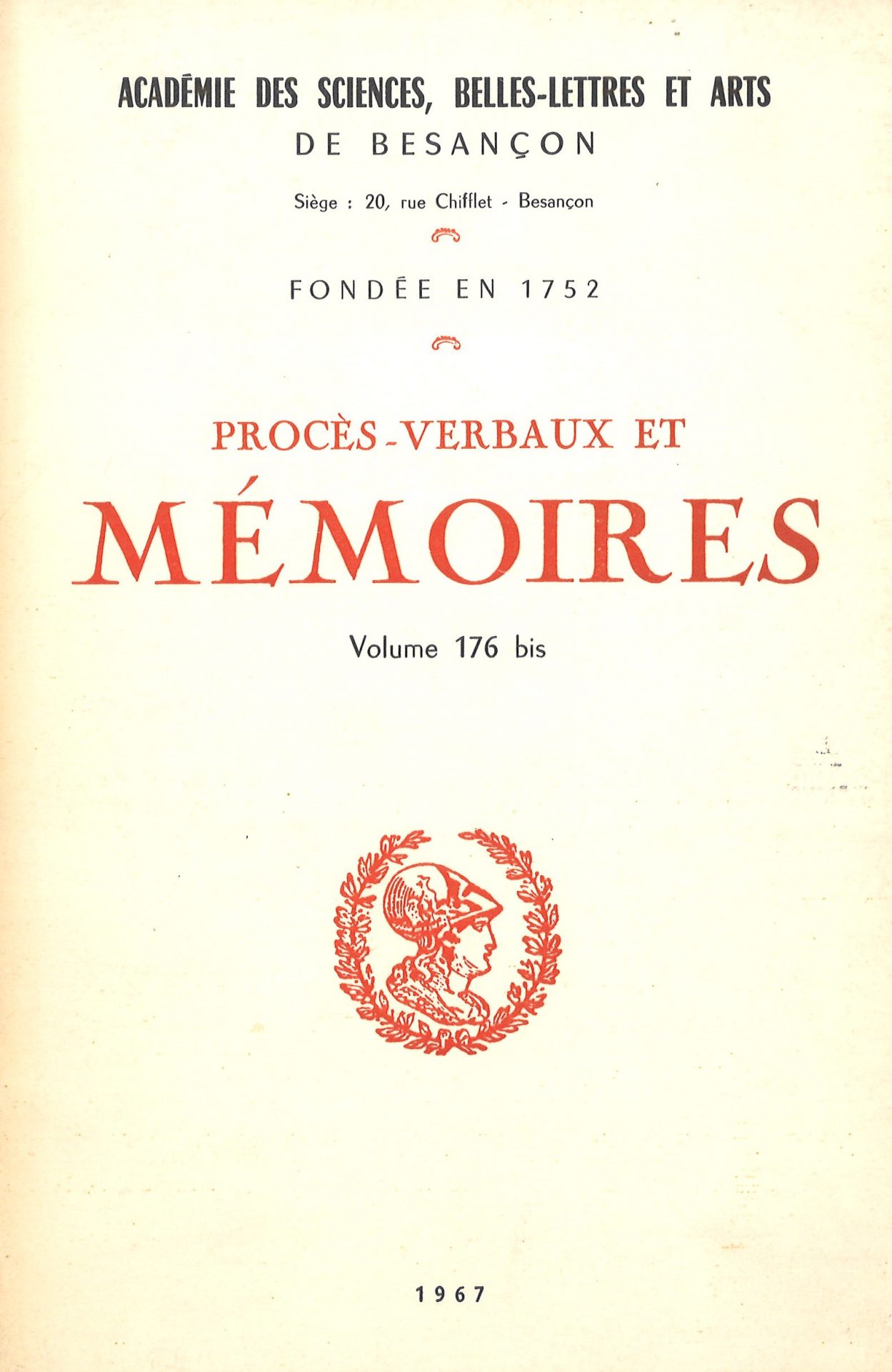 Procès-verbaux et Mémoires de l'Académie des Sciences, Belles-Lettres et Arts de Besançon et de Franche-Comté