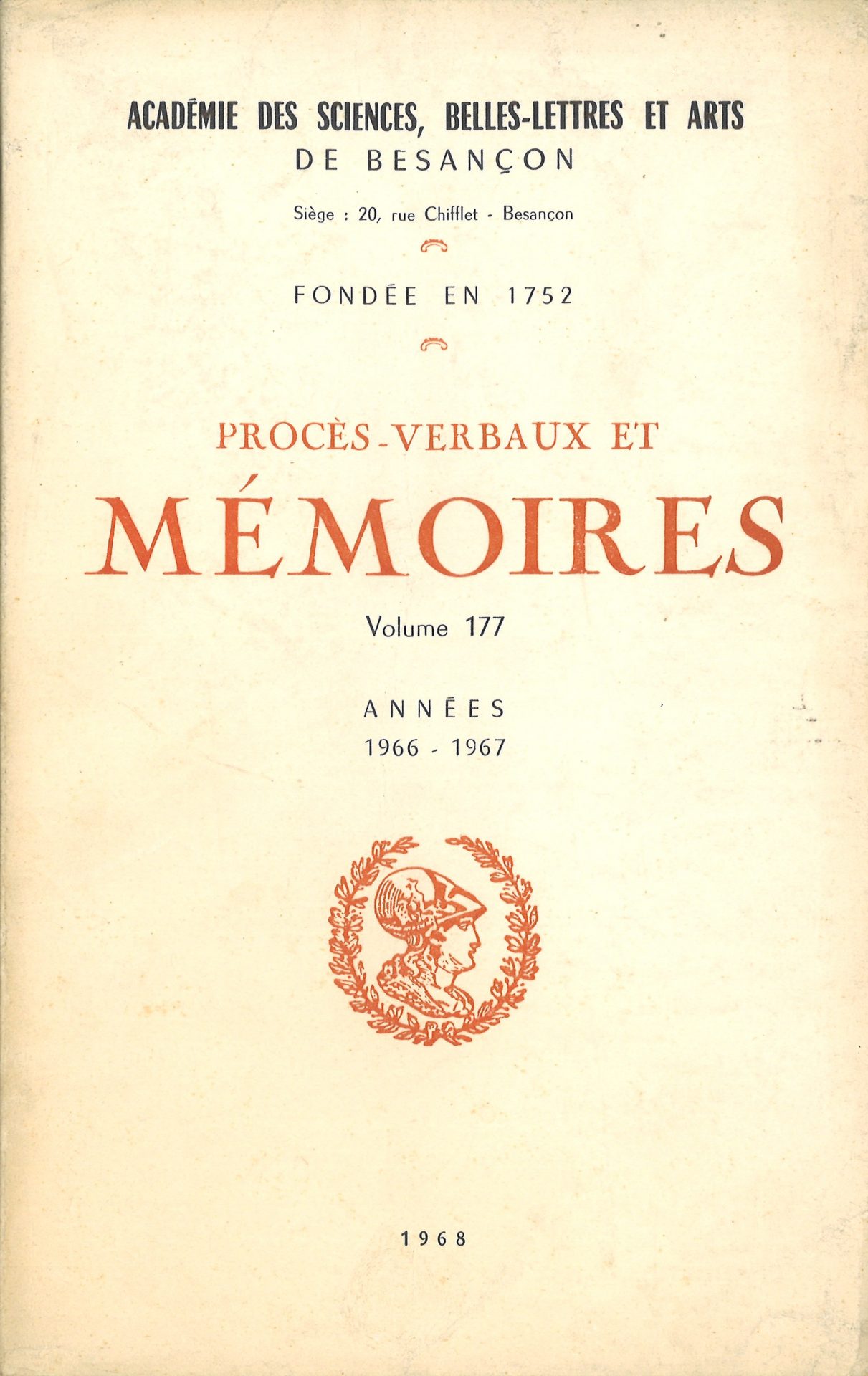 Procès-verbaux et Mémoires de l'Académie des Sciences, Belles-Lettres et Arts de Besançon et de Franche-Comté