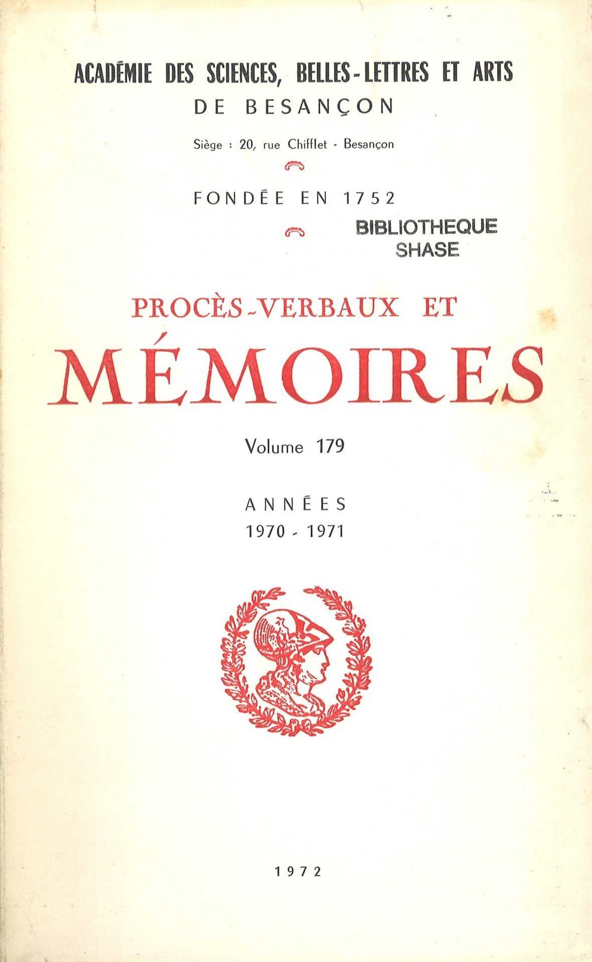 Procès-verbaux et Mémoires de l'Académie des Sciences, Belles-Lettres et Arts de Besançon et de Franche-Comté