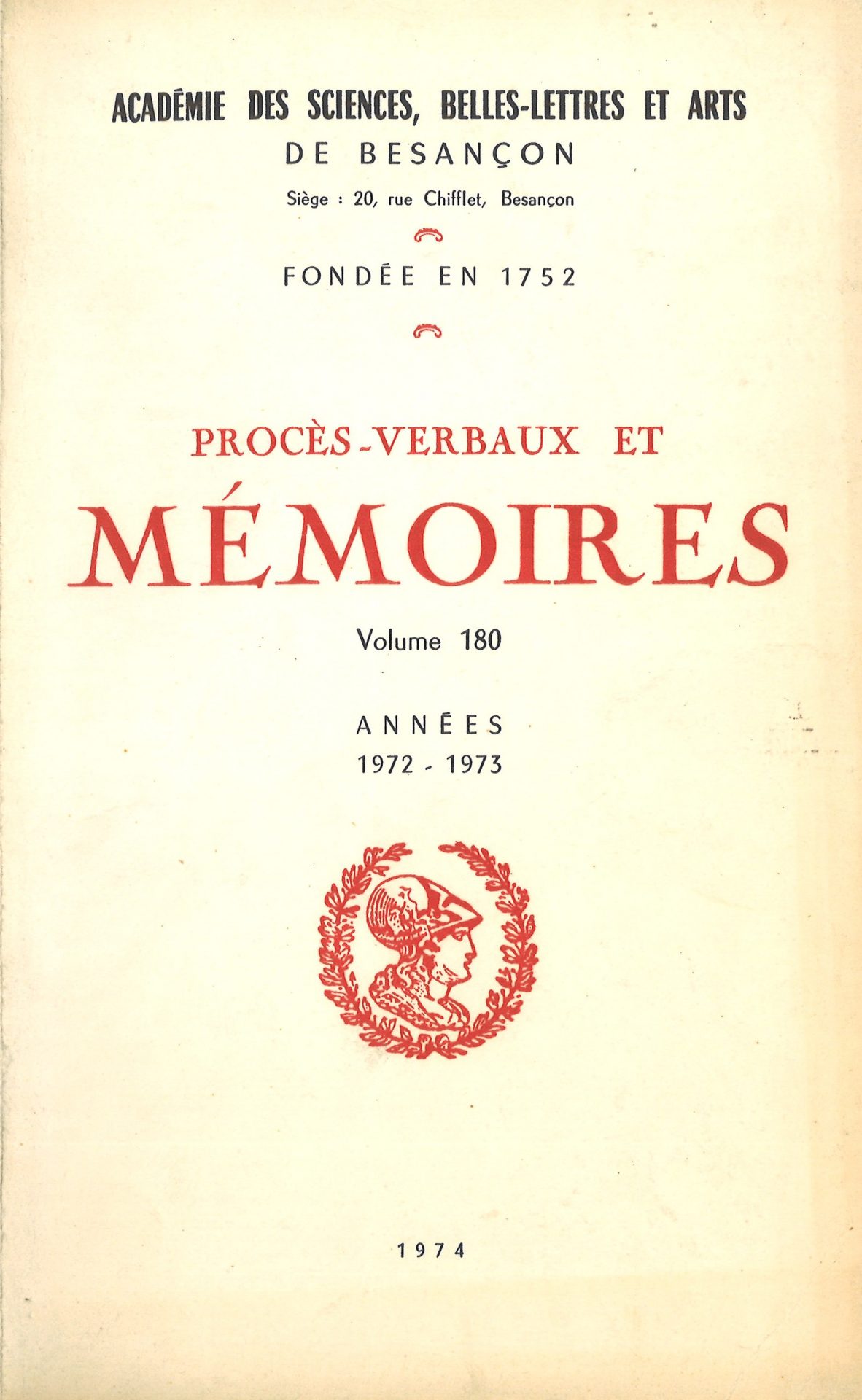 Procès-verbaux et Mémoires de l'Académie des Sciences, Belles-Lettres et Arts de Besançon et de Franche-Comté