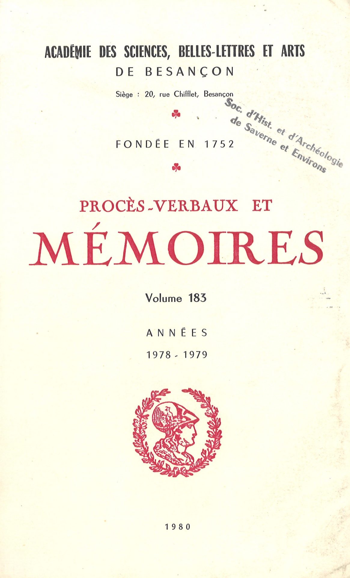 Procès-verbaux et Mémoires de l'Académie des Sciences, Belles-Lettres et Arts de Besançon et de Franche-Comté