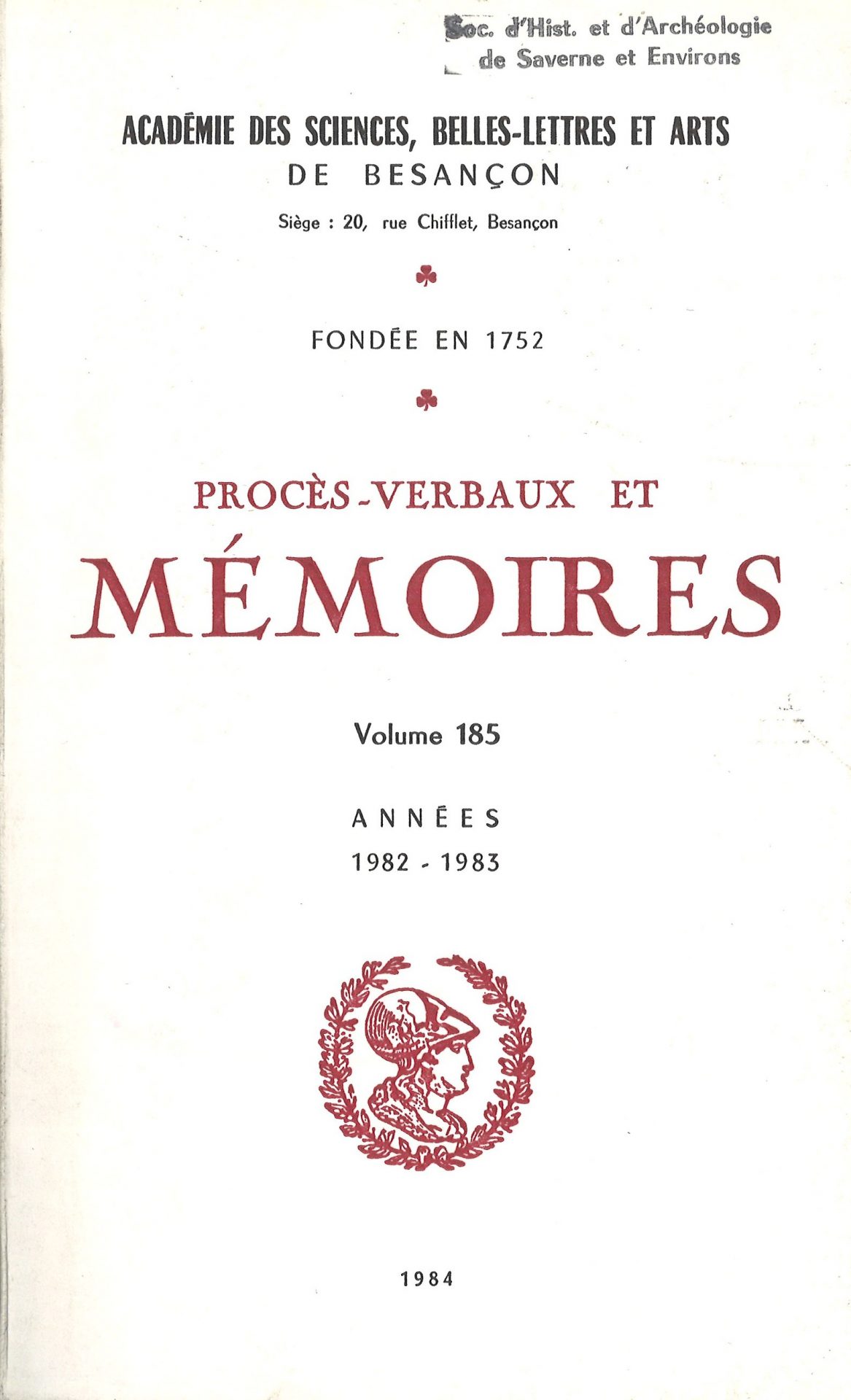 Procès-verbaux et Mémoires de l'Académie des Sciences, Belles-Lettres et Arts de Besançon et de Franche-Comté