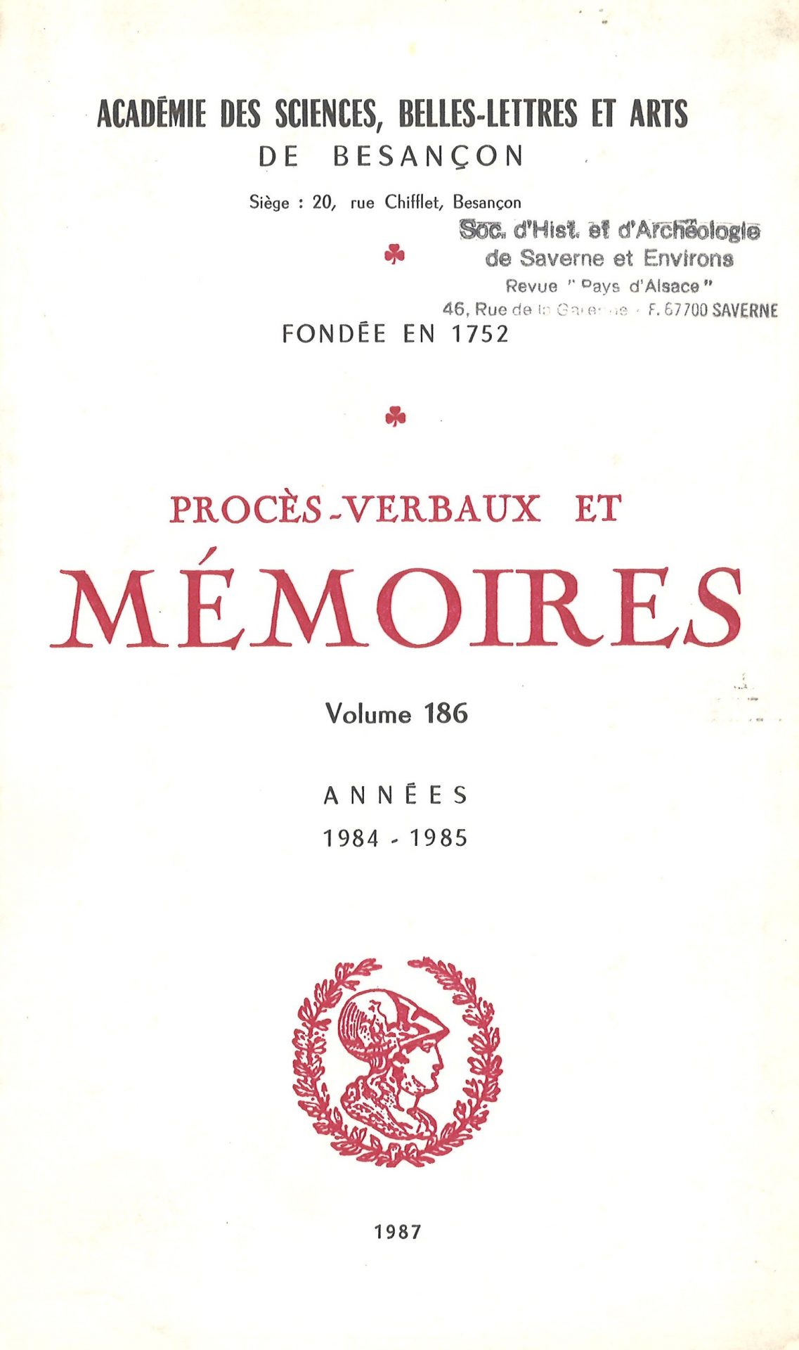 Procès-verbaux et Mémoires de l'Académie des Sciences, Belles-Lettres et Arts de Besançon et de Franche-Comté