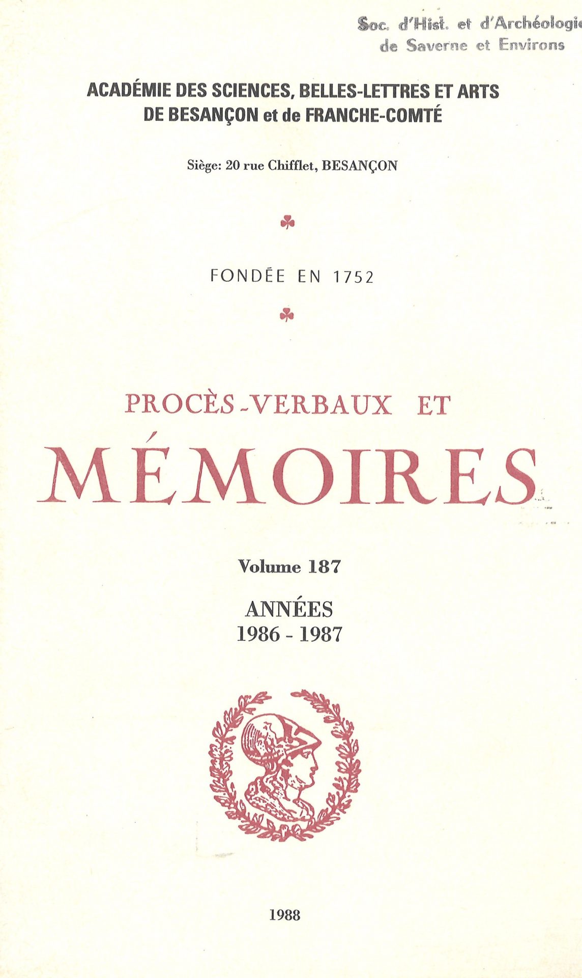 Procès-verbaux et Mémoires de l'Académie des Sciences, Belles-Lettres et Arts de Besançon et de Franche-Comté
