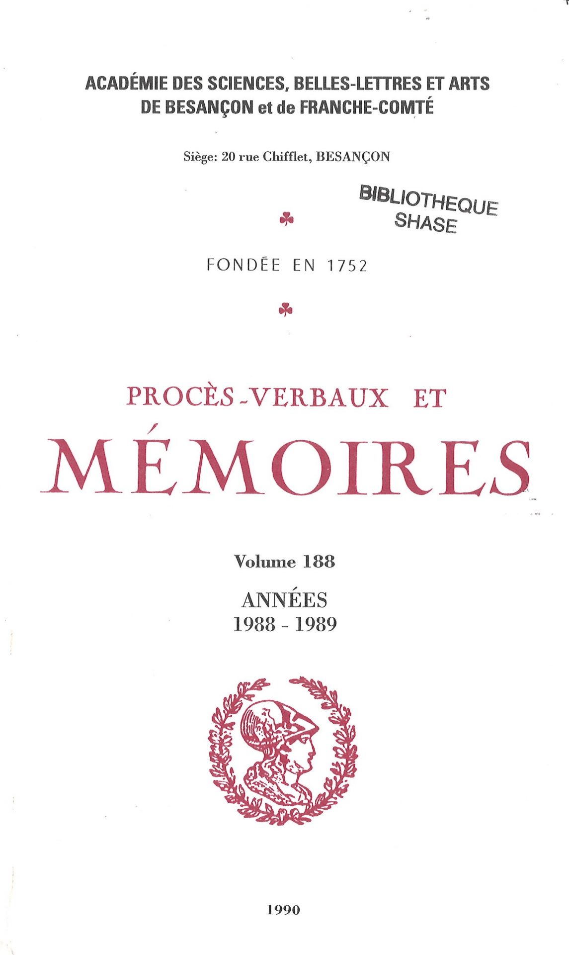 Procès-verbaux et Mémoires de l'Académie des Sciences, Belles-Lettres et Arts de Besançon et de Franche-Comté