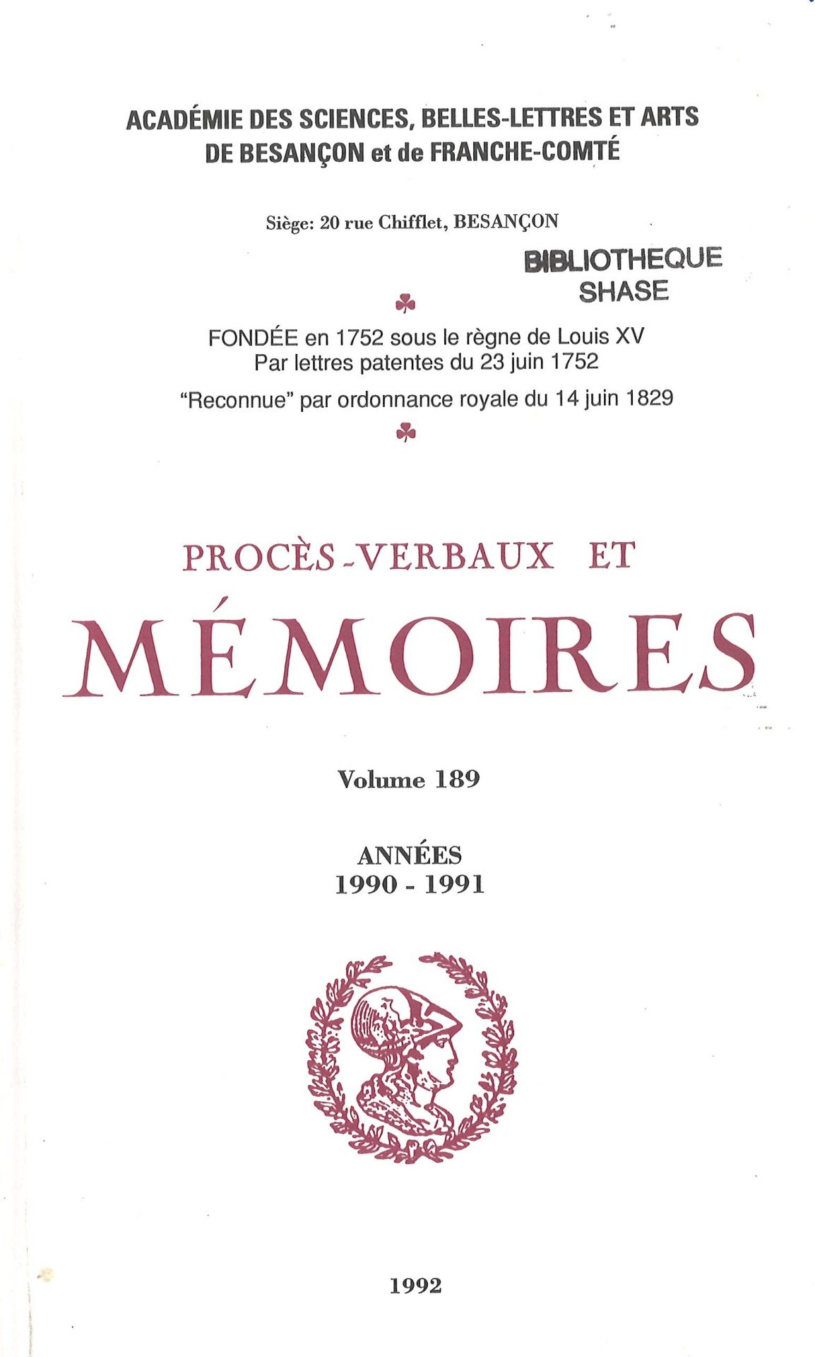 Procès-verbaux et Mémoires de l'Académie des Sciences, Belles-Lettres et Arts de Besançon et de Franche-Comté