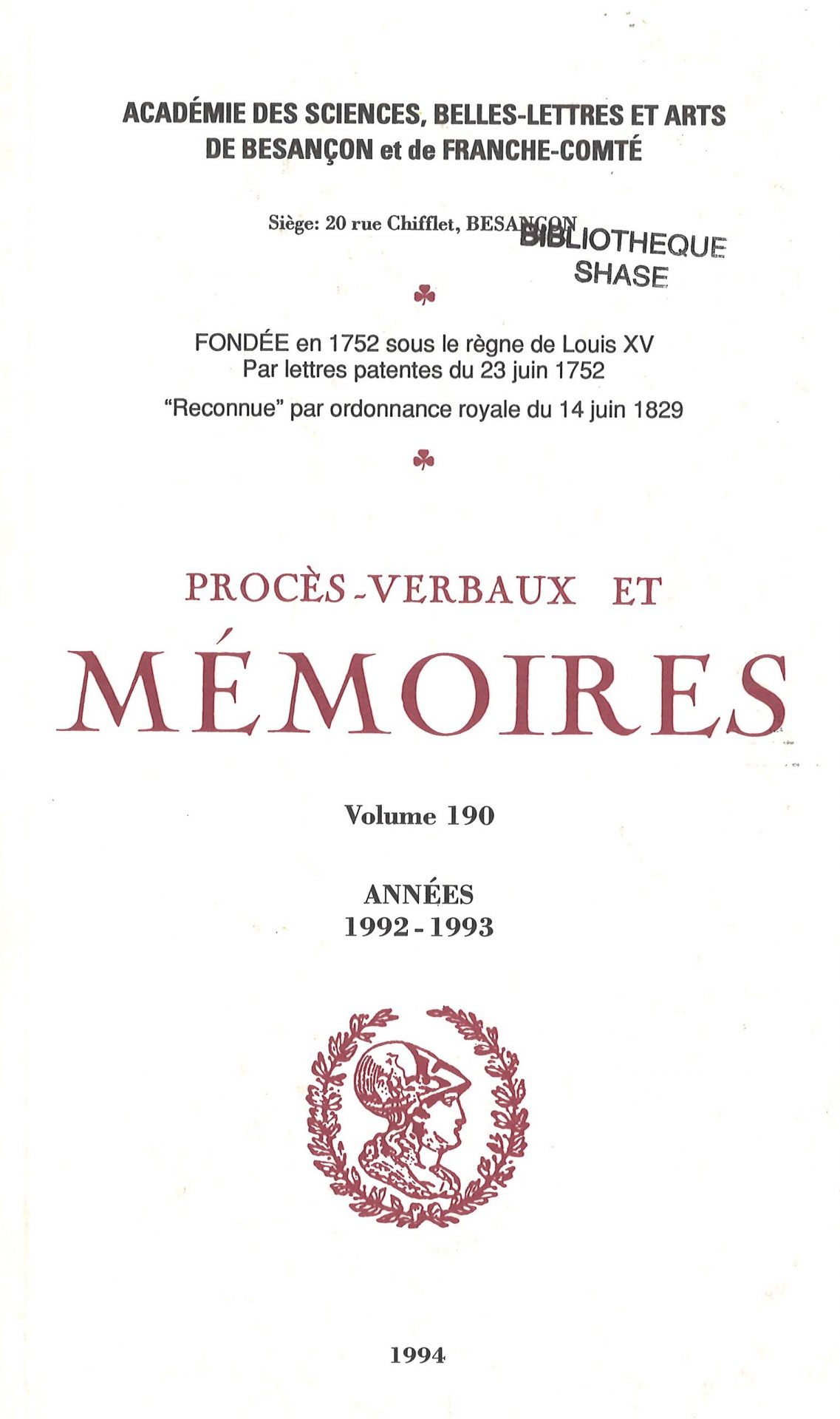 Procès-verbaux et Mémoires de l'Académie des Sciences, Belles-Lettres et Arts de Besançon et de Franche-Comté
