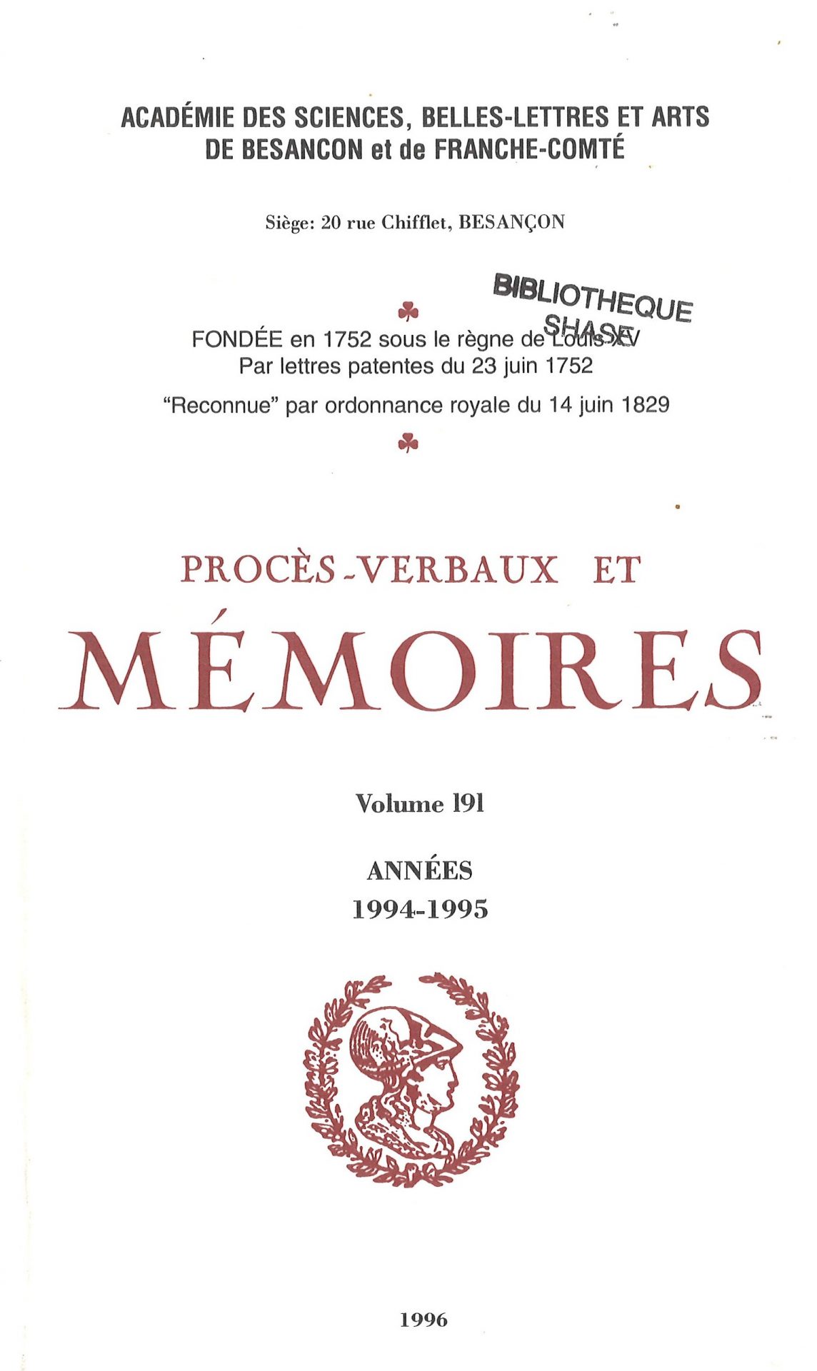 Procès-verbaux et Mémoires de l'Académie des Sciences, Belles-Lettres et Arts de Besançon et de Franche-Comté