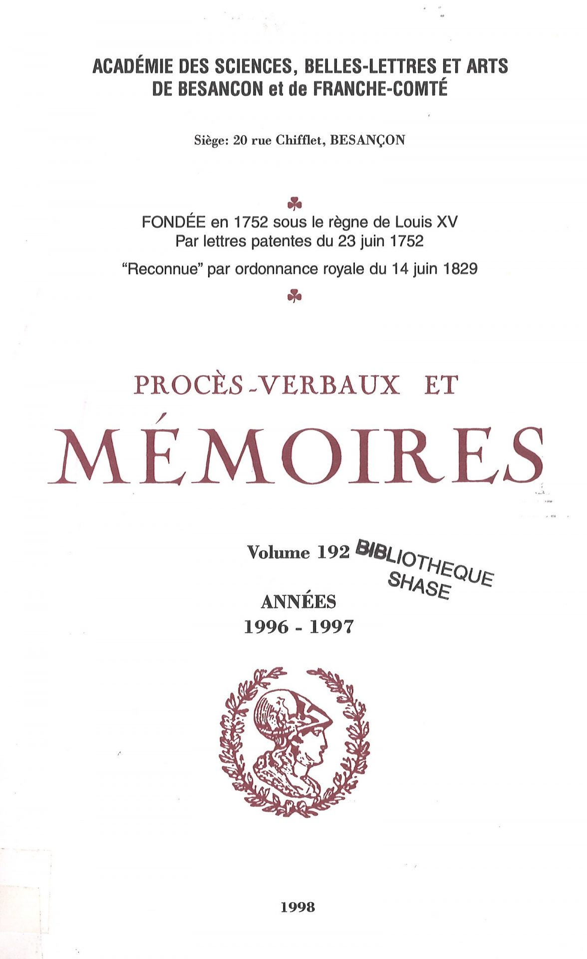Procès-verbaux et Mémoires de l'Académie des Sciences, Belles-Lettres et Arts de Besançon et de Franche-Comté