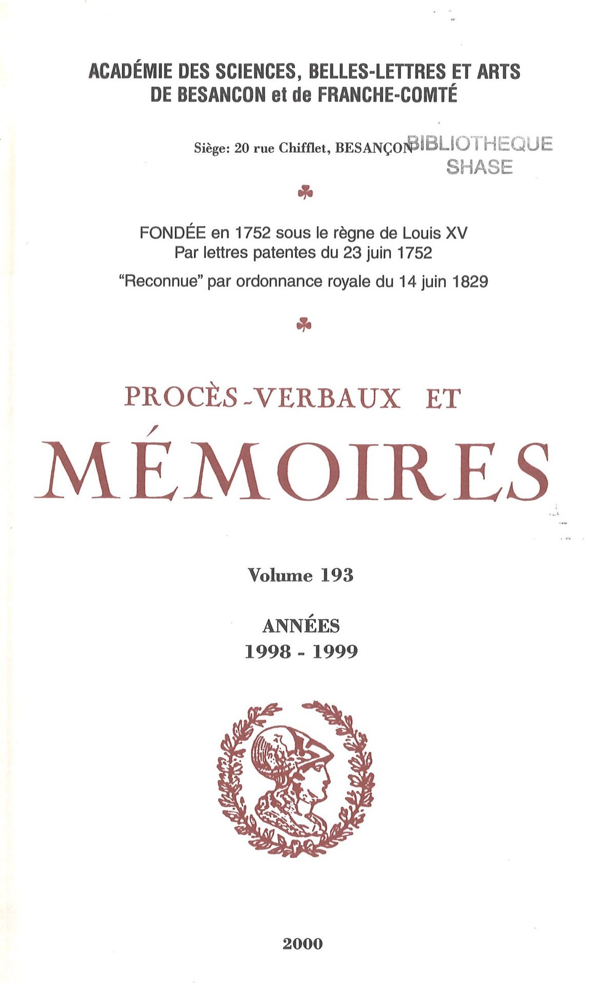 Procès-verbaux et Mémoires de l'Académie des Sciences, Belles-Lettres et Arts de Besançon et de Franche-Comté