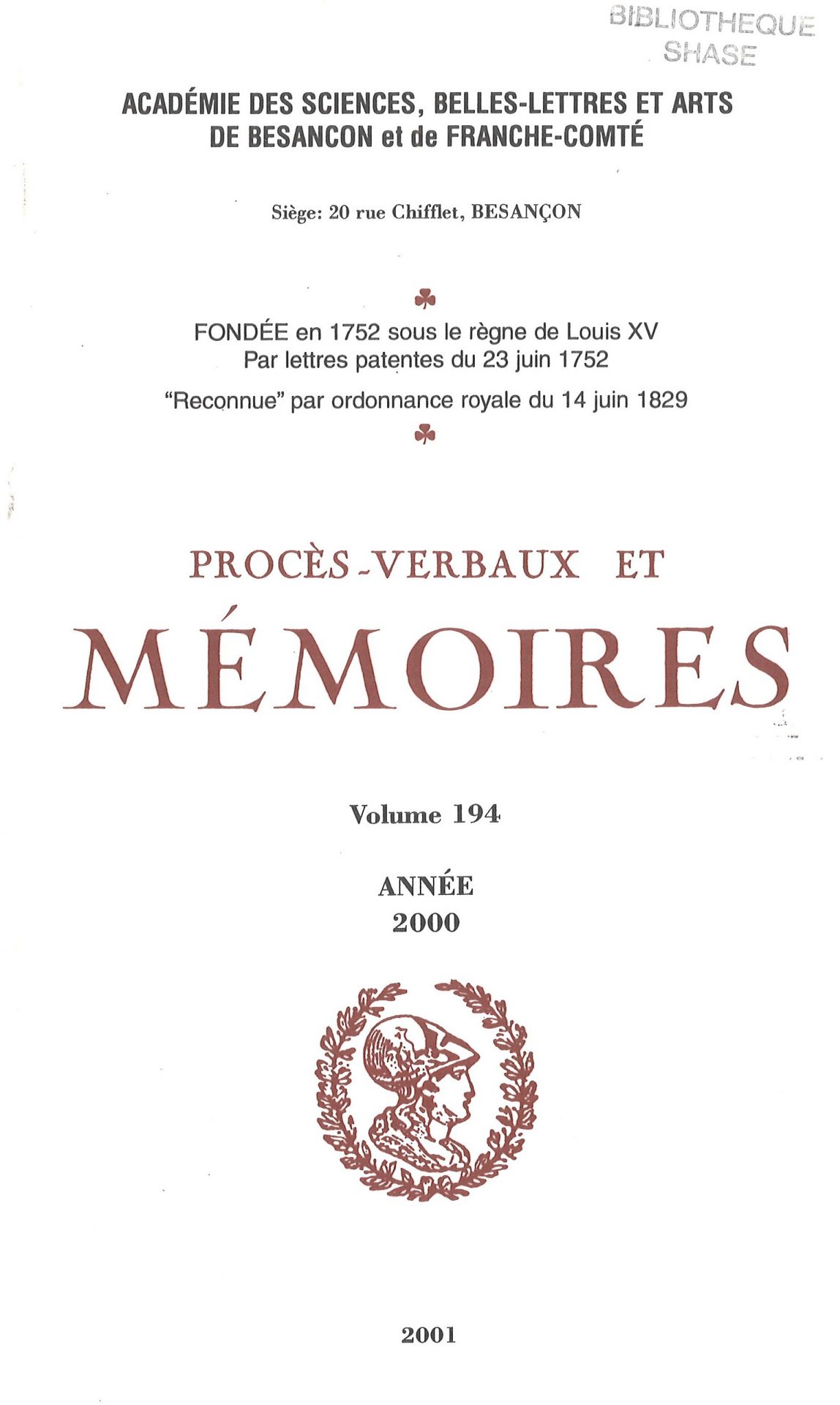 Procès-verbaux et Mémoires de l'Académie des Sciences, Belles-Lettres et Arts de Besançon et de Franche-Comté
