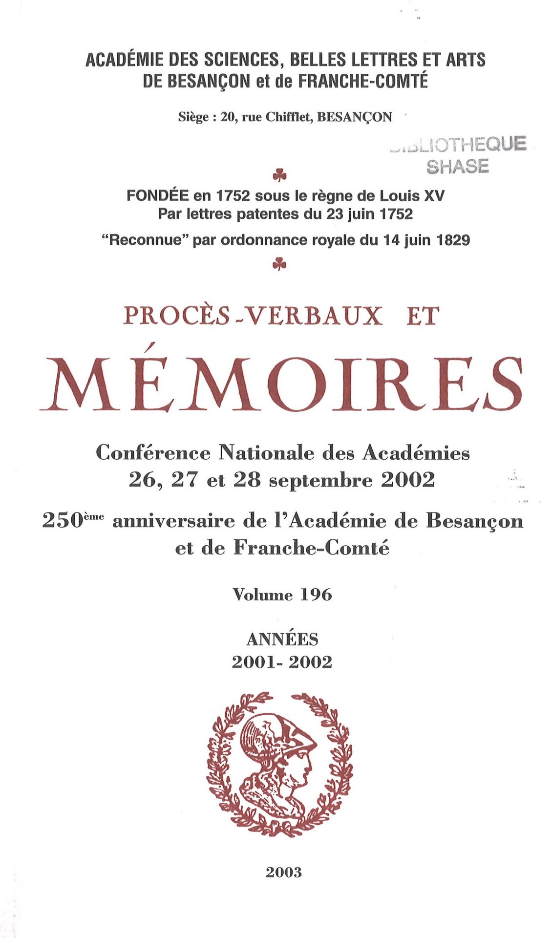 Procès-verbaux et Mémoires de l'Académie des Sciences, Belles-Lettres et Arts de Besançon et de Franche-Comté