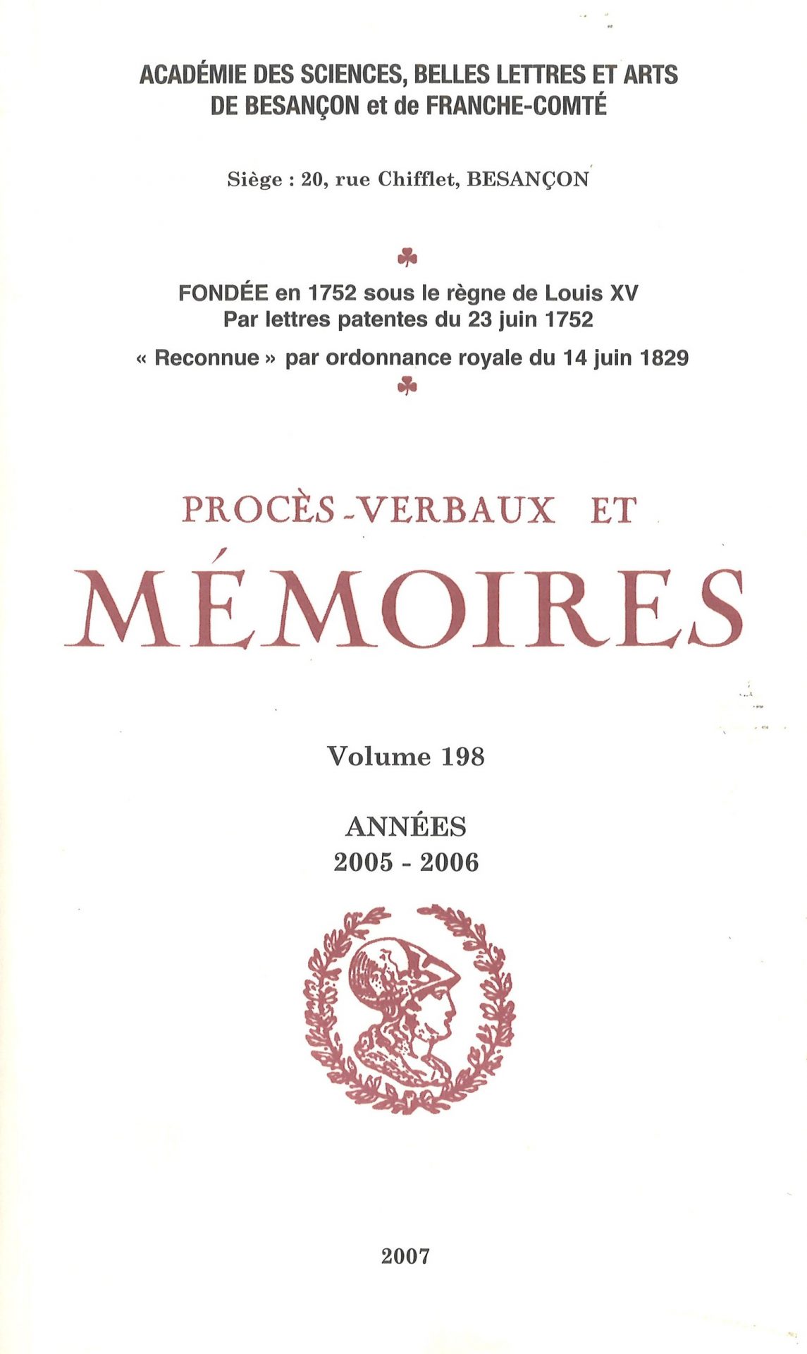 Procès-verbaux et Mémoires de l'Académie des Sciences, Belles-Lettres et Arts de Besançon et de Franche-Comté
