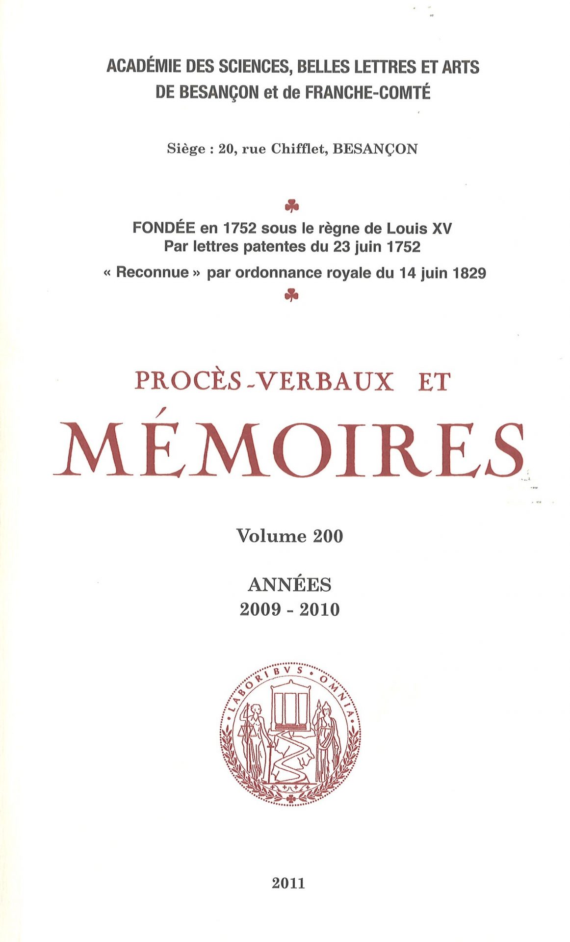 Procès-verbaux et Mémoires de l'Académie des Sciences, Belles-Lettres et Arts de Besançon et de Franche-Comté