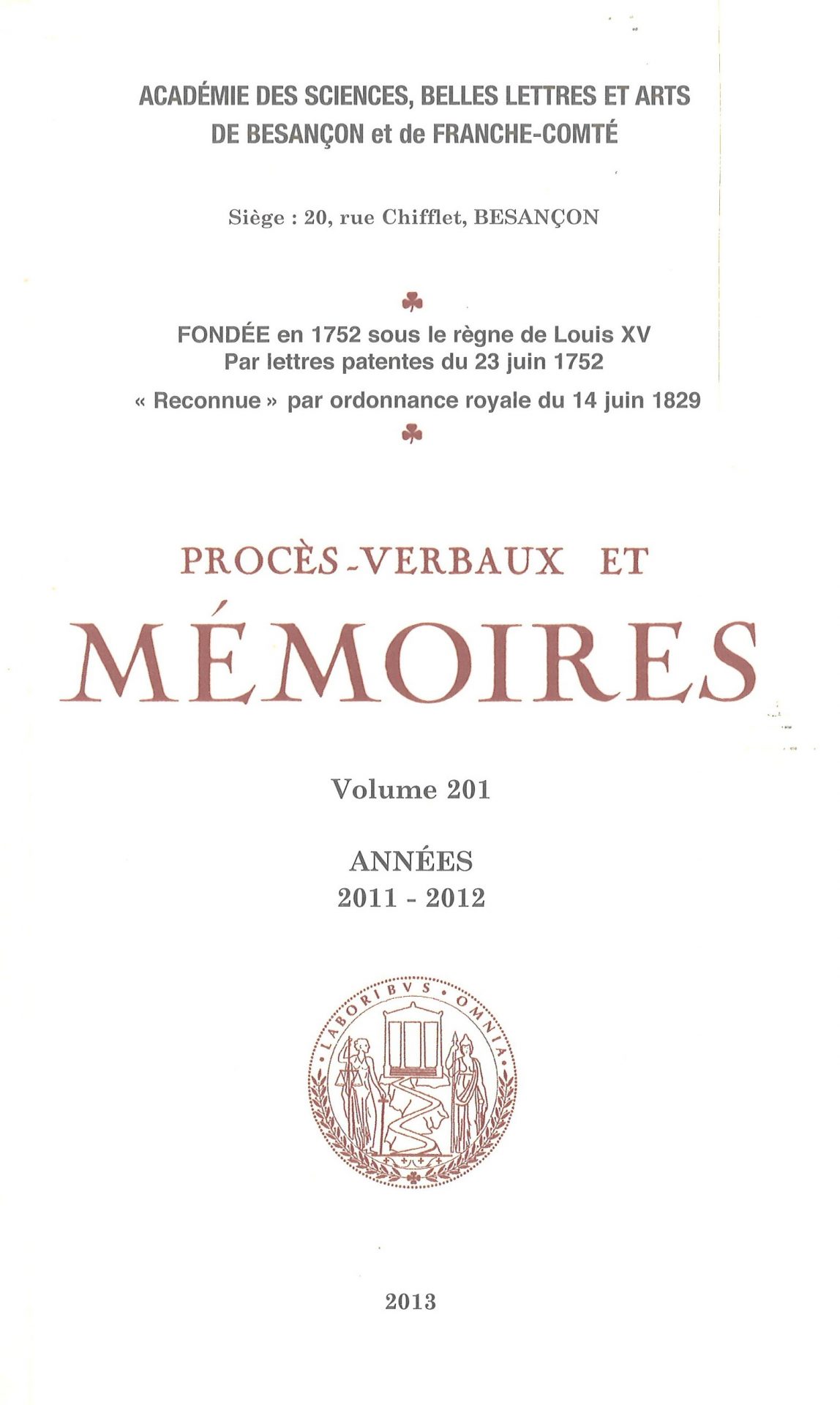 Procès-verbaux et Mémoires de l'Académie des Sciences, Belles-Lettres et Arts de Besançon et de Franche-Comté