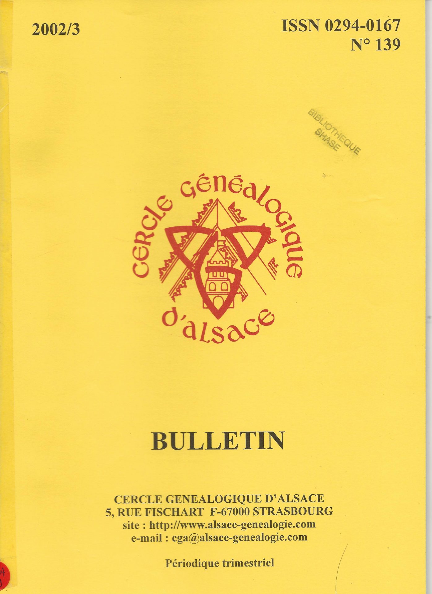 Bulletin du Cercle Généalogique d'Alsace