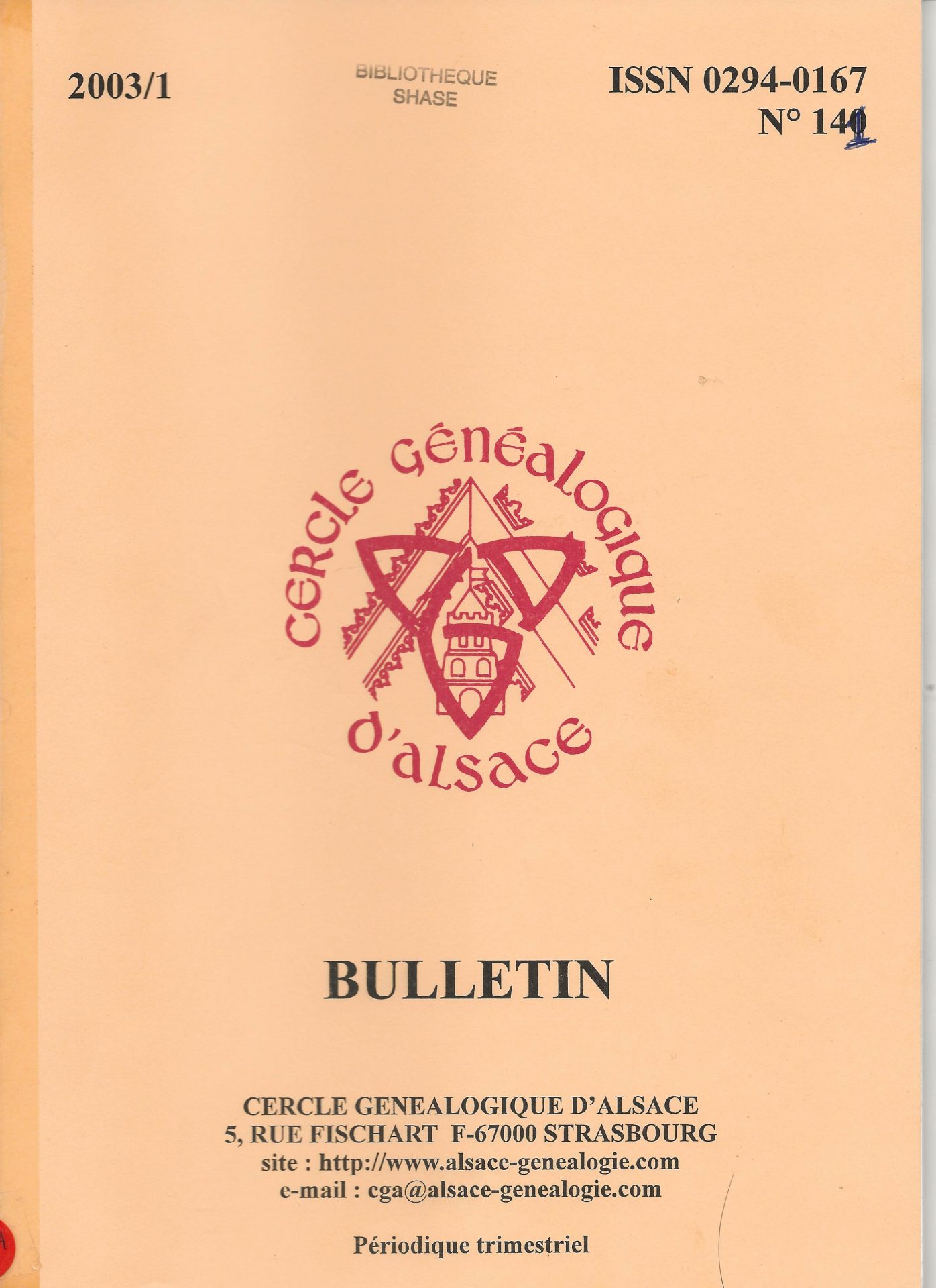 Bulletin du Cercle Généalogique d'Alsace