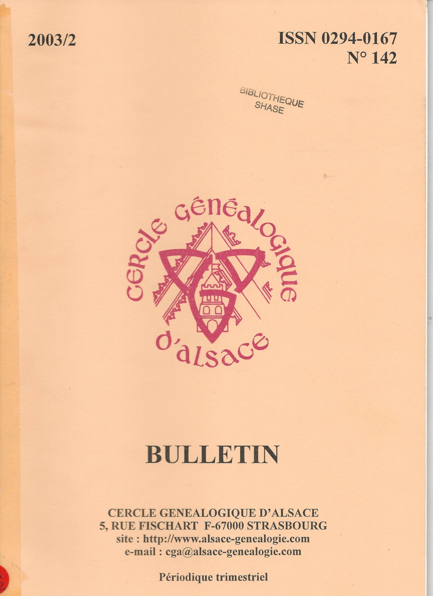 Bulletin du Cercle Généalogique d'Alsace
