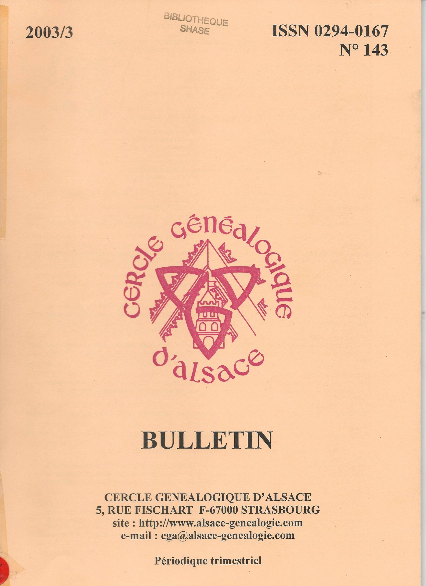 Bulletin du Cercle Généalogique d'Alsace