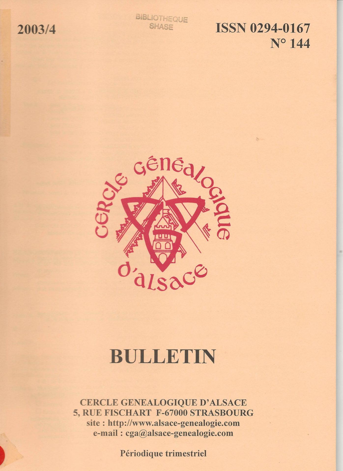 Bulletin du Cercle Généalogique d'Alsace