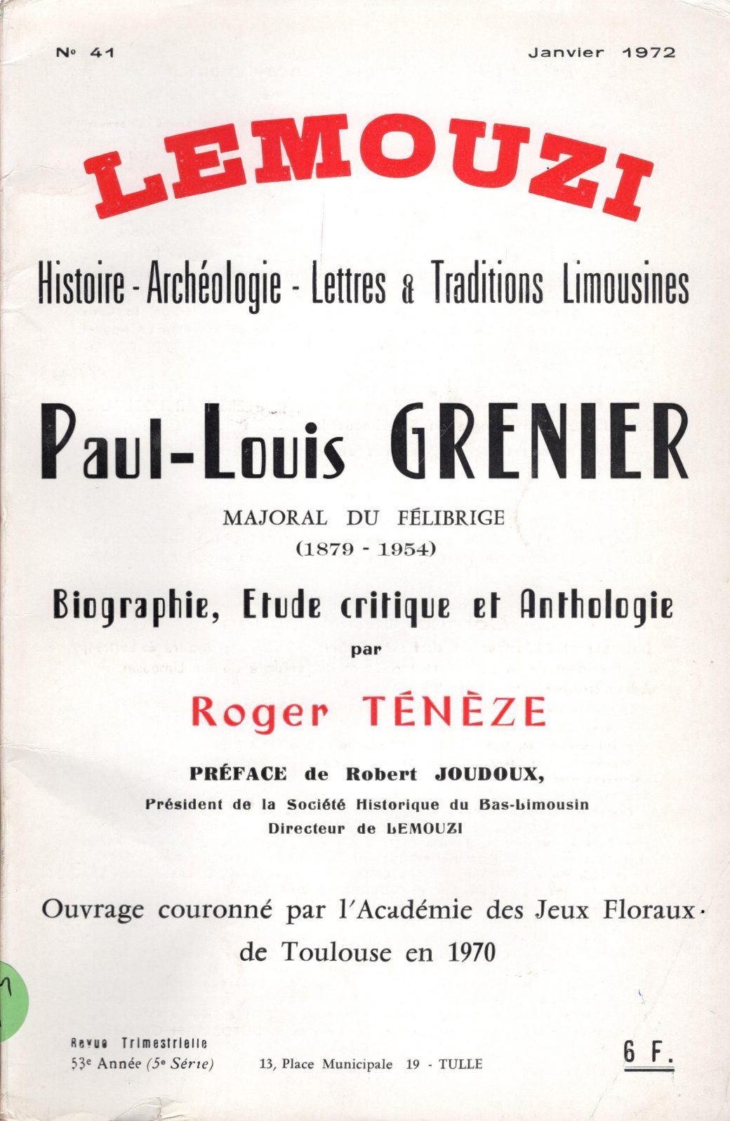 Lemouzi - Paul-Louis Grenier, Majoral du félibrige (1879-1954)