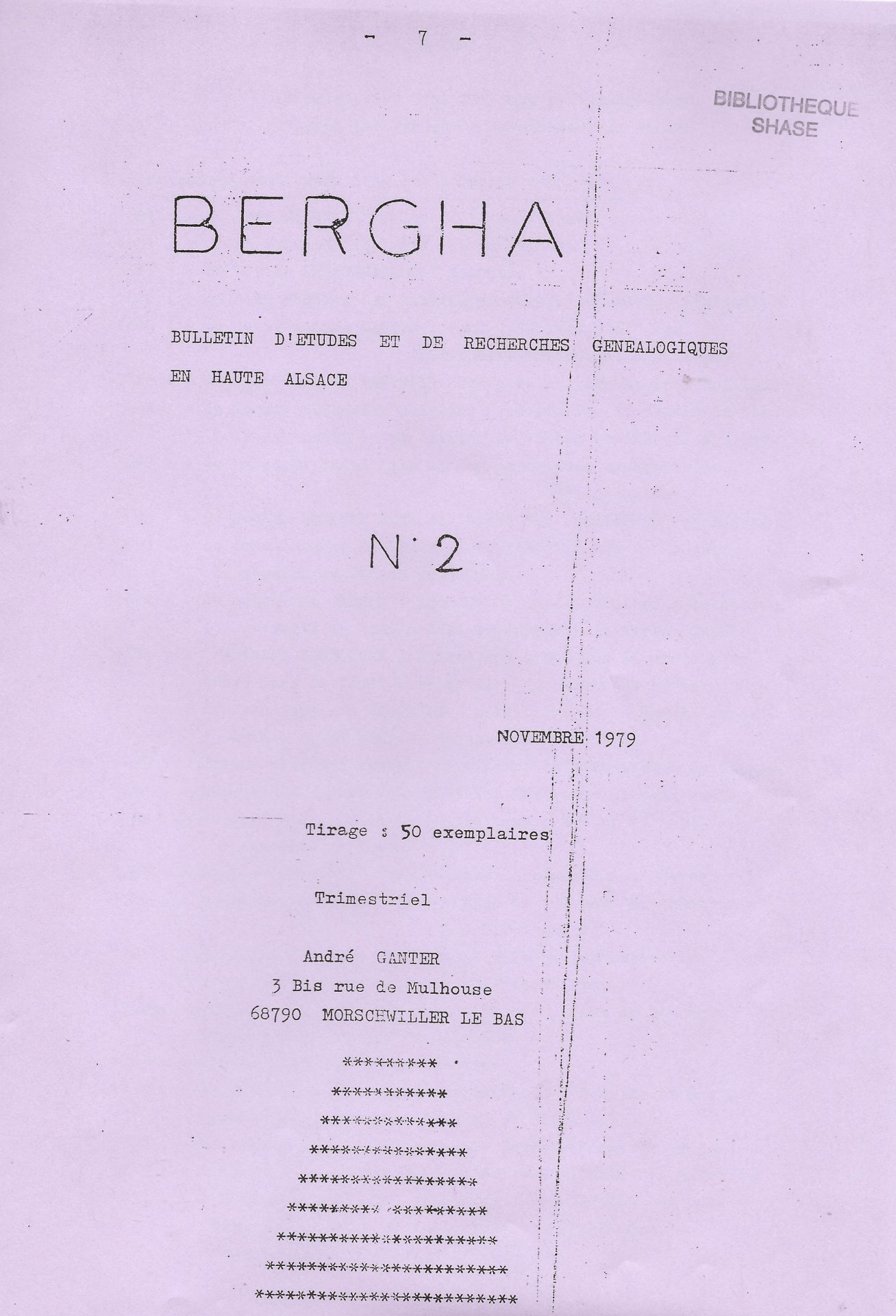 Bergha - Bulletin d'études et de recherches généalogiques en Haute-Alsace