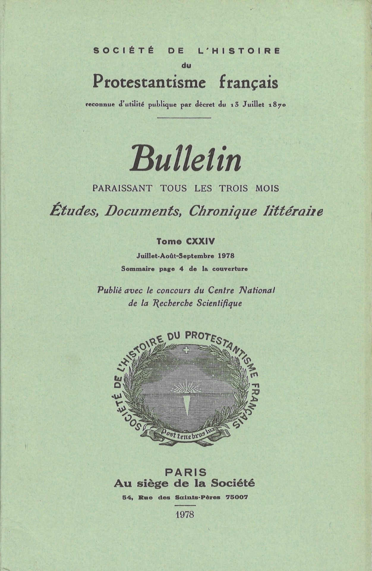 Bulletin de la Société de l'histoire du protestantisme français