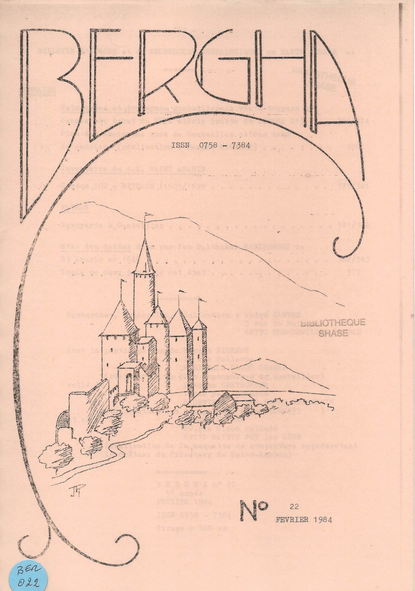 Bergha - Bulletin d'études et de recherches généalogiques en Haute-Alsace