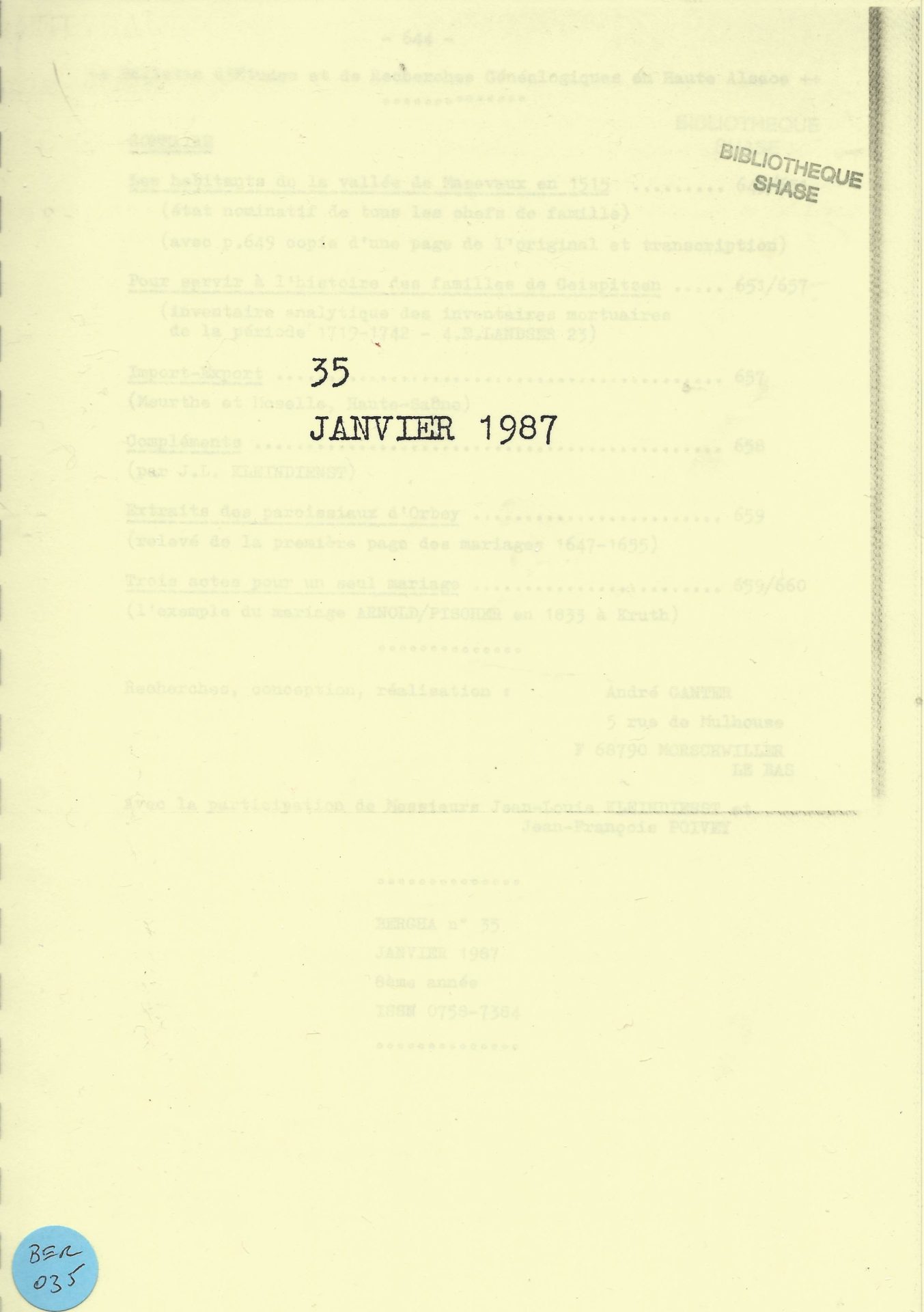 Bergha - Bulletin d'études et de recherches généalogiques en Haute-Alsace