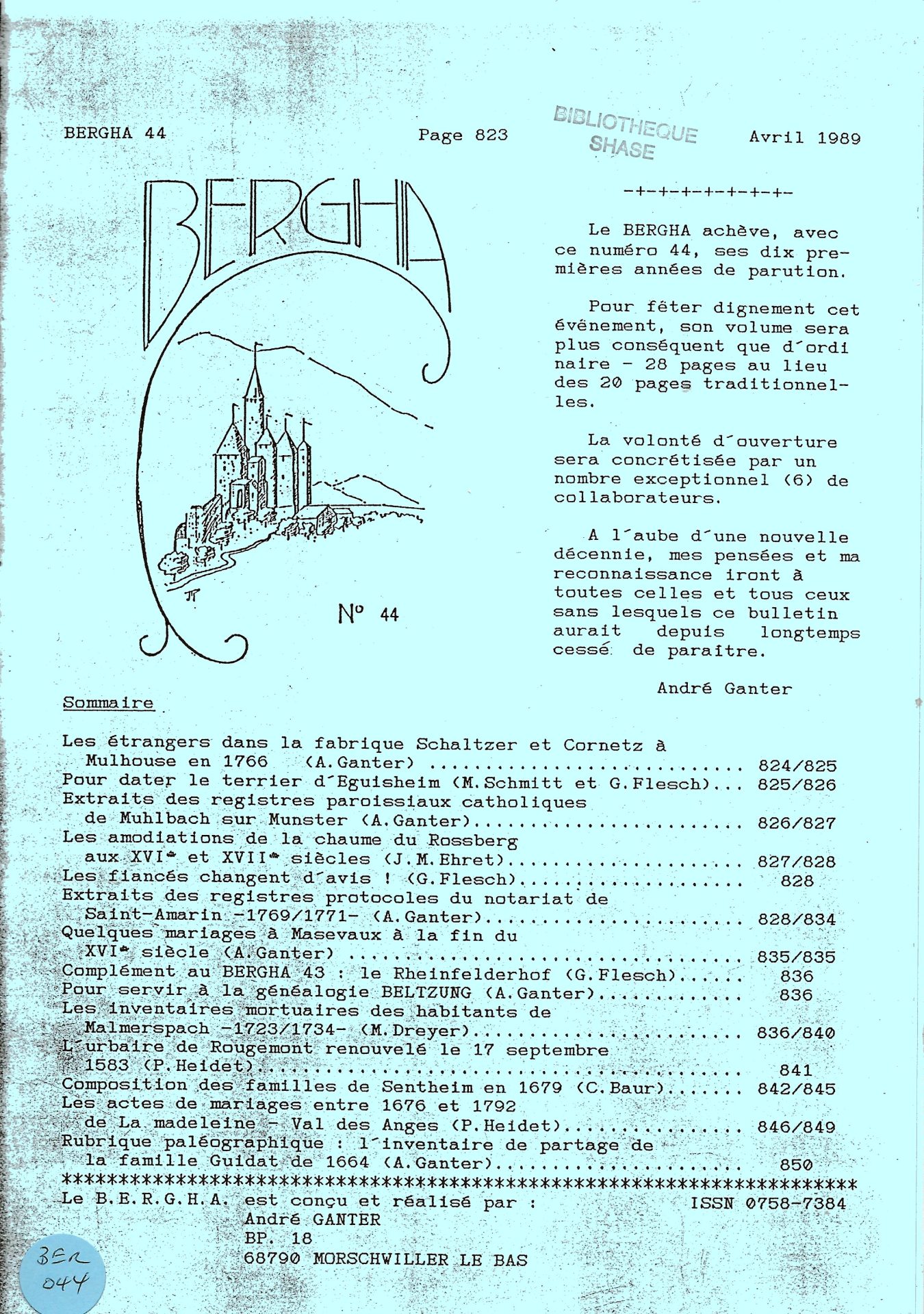 Bergha - Bulletin d'études et de recherches généalogiques en Haute-Alsace