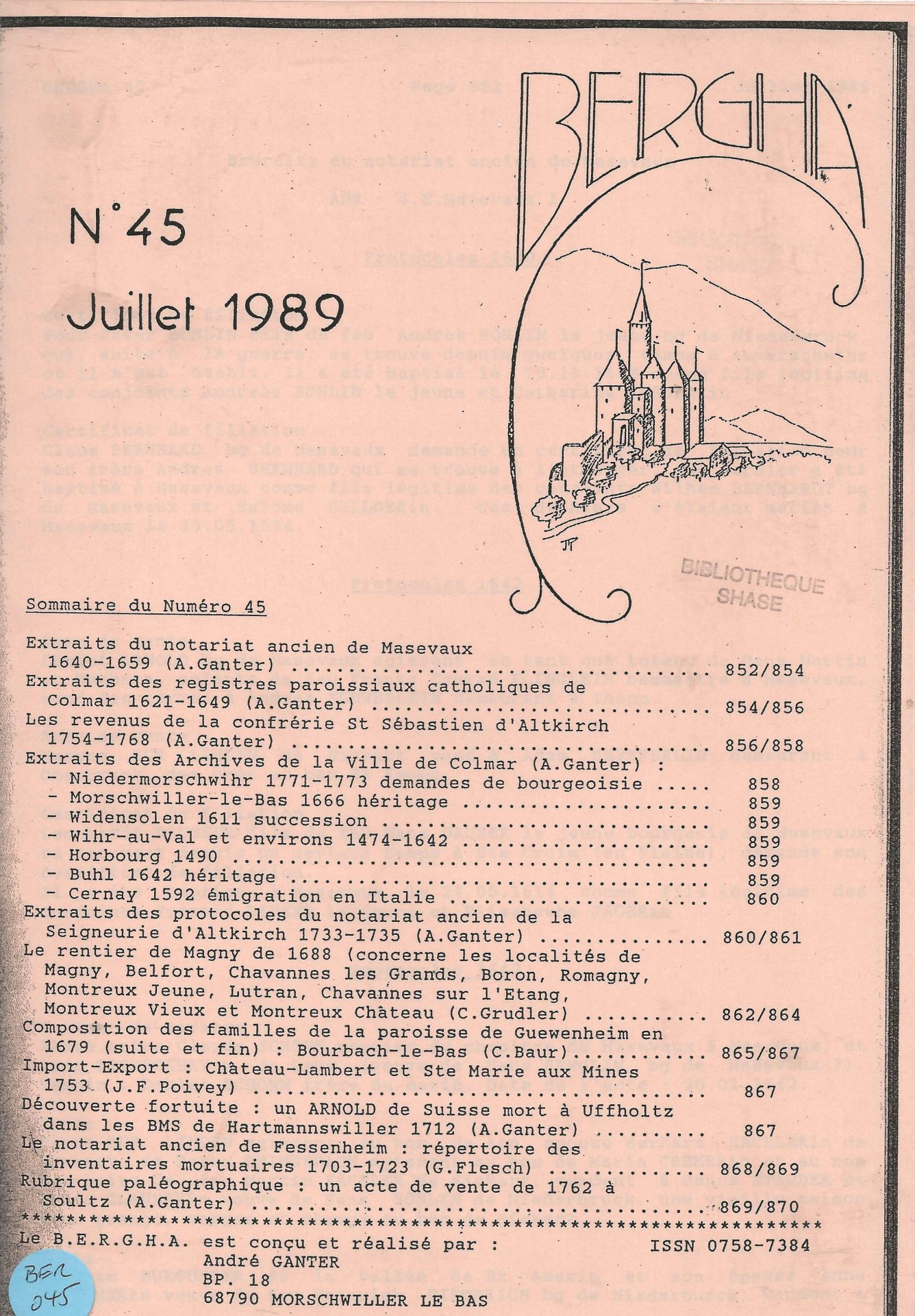 Bergha - Bulletin d'études et de recherches généalogiques en Haute-Alsace