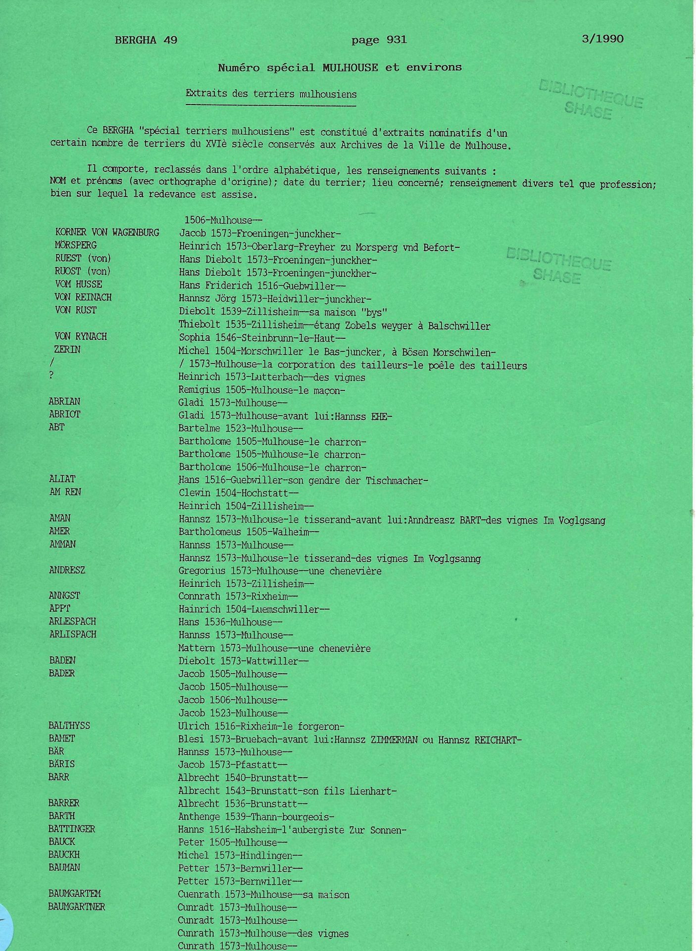 Bergha - Bulletin d'études et de recherches généalogiques en Haute-Alsace