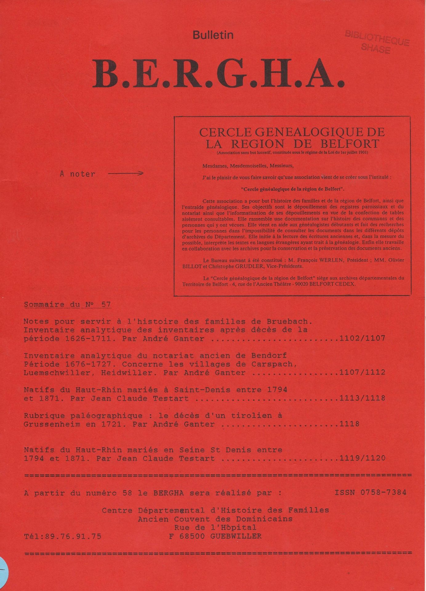 Bergha - Bulletin d'études et de recherches généalogiques en Haute-Alsace
