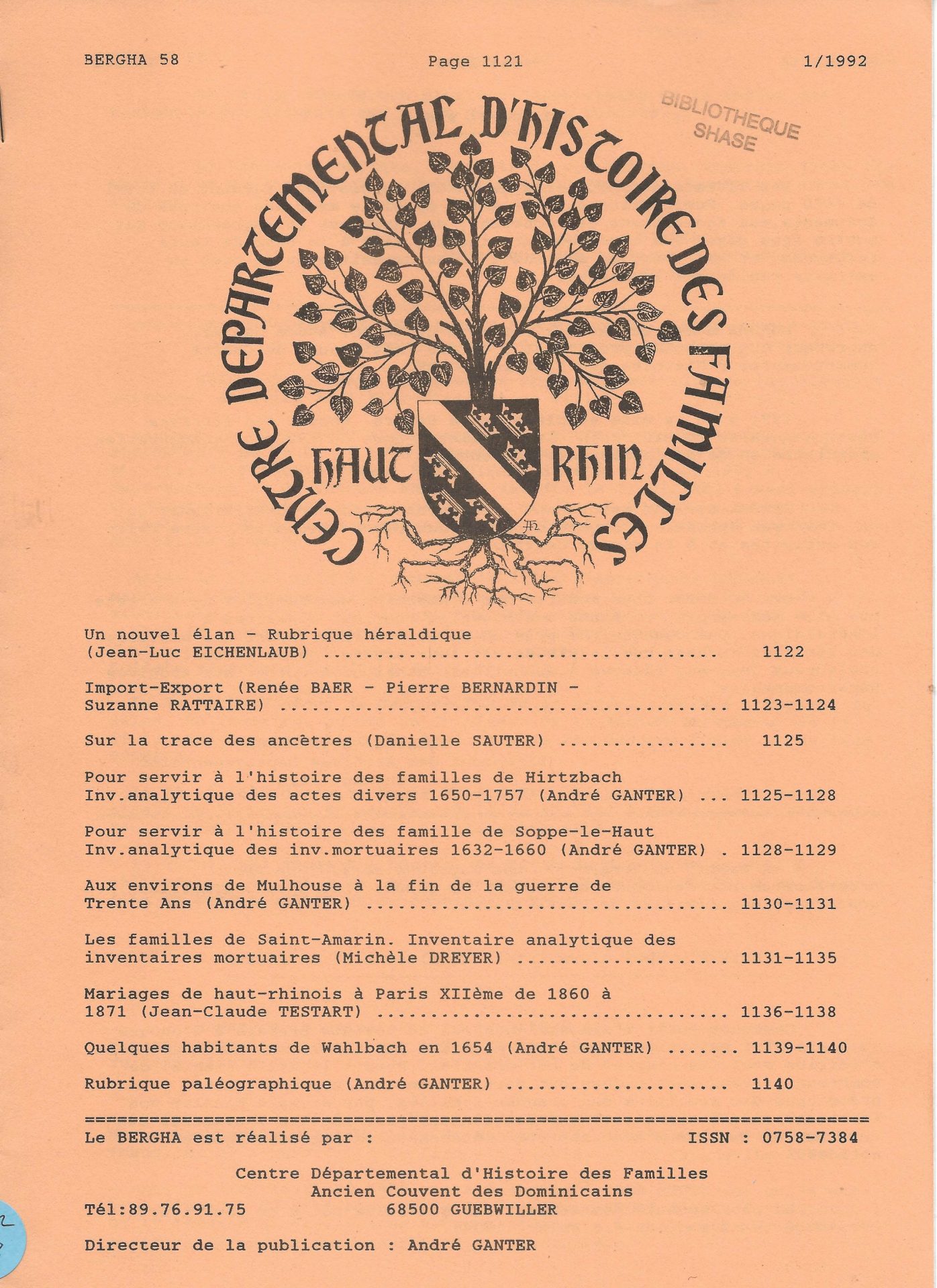 Bergha - Bulletin d'études et de recherches généalogiques en Haute-Alsace