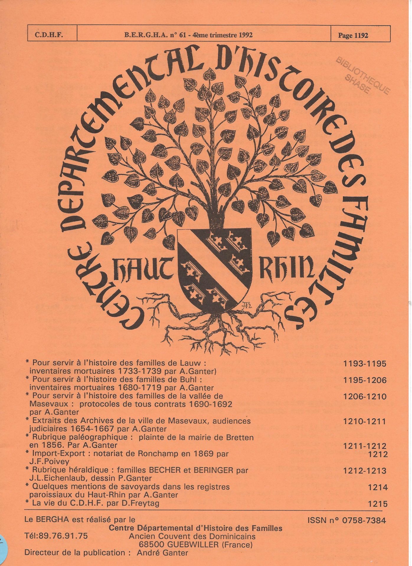 Bergha - Bulletin d'études et de recherches généalogiques en Haute-Alsace
