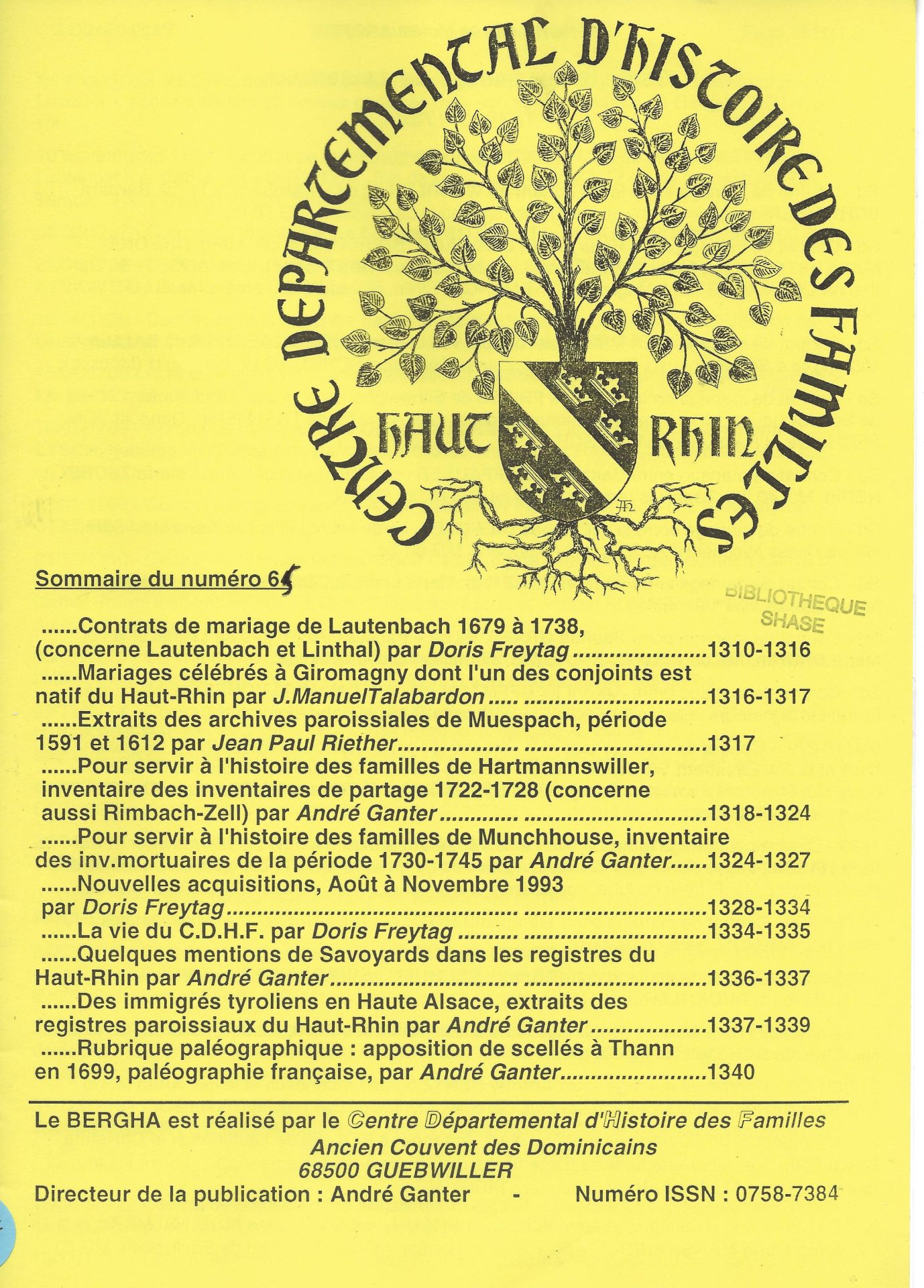 Bergha - Bulletin d'études et de recherches généalogiques en Haute-Alsace