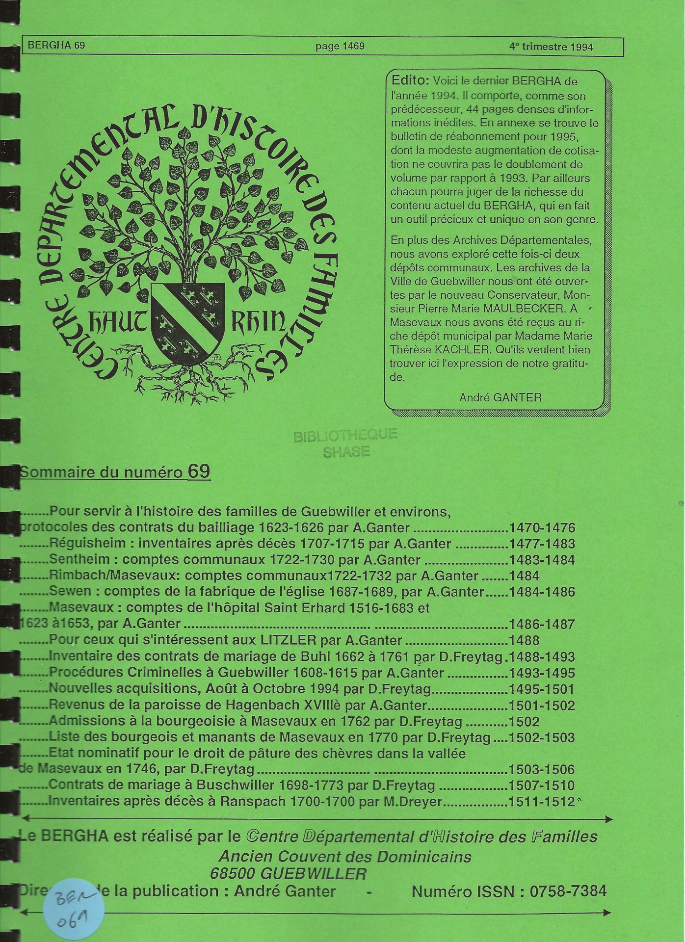 Bergha - Bulletin d'études et de recherches généalogiques en Haute-Alsace