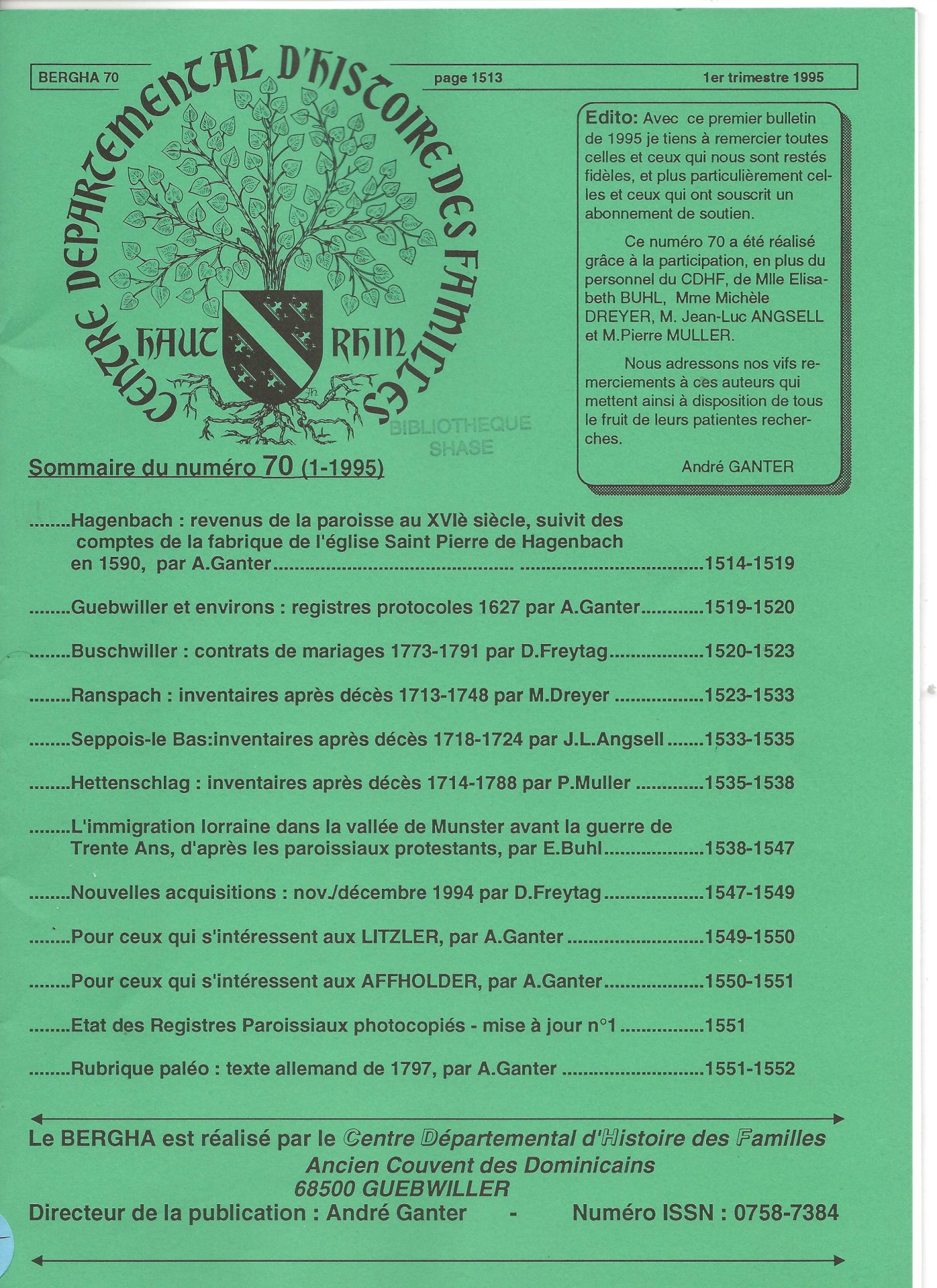 Bergha - Bulletin d'études et de recherches généalogiques en Haute-Alsace