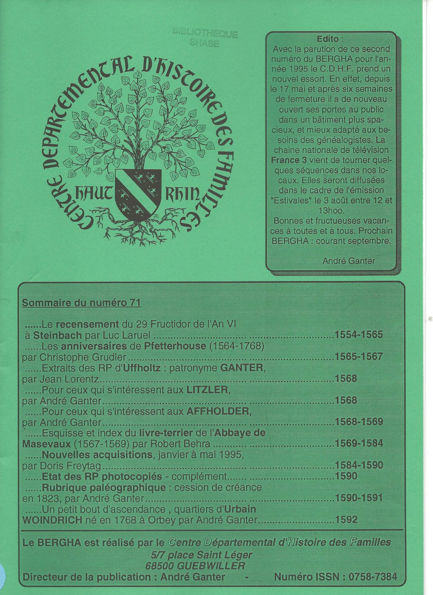 Bergha - Bulletin d'études et de recherches généalogiques en Haute-Alsace