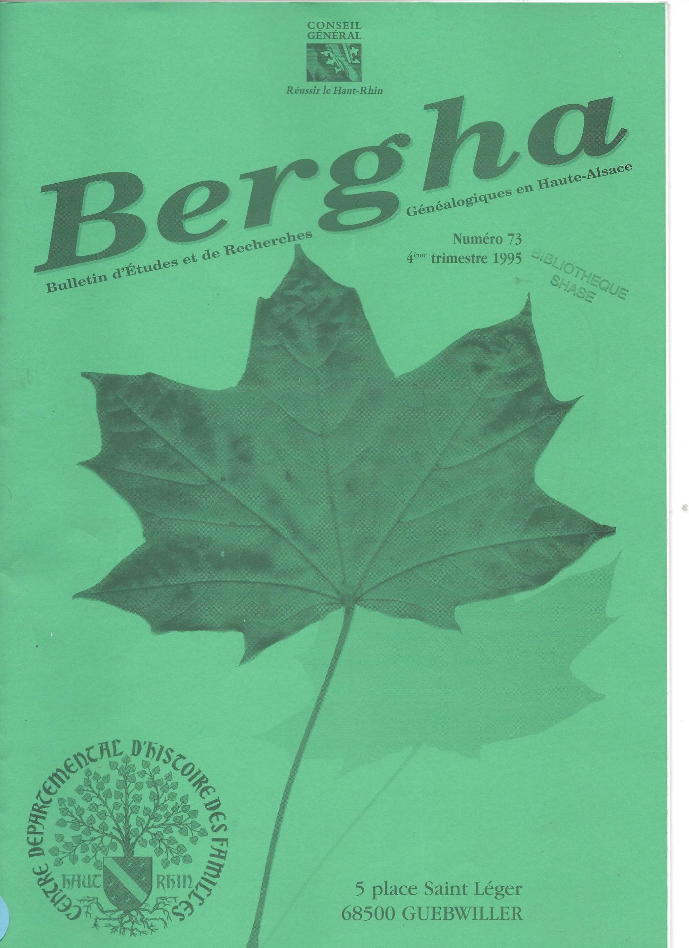 Bergha - Bulletin d'études et de recherches généalogiques en Haute Alsace