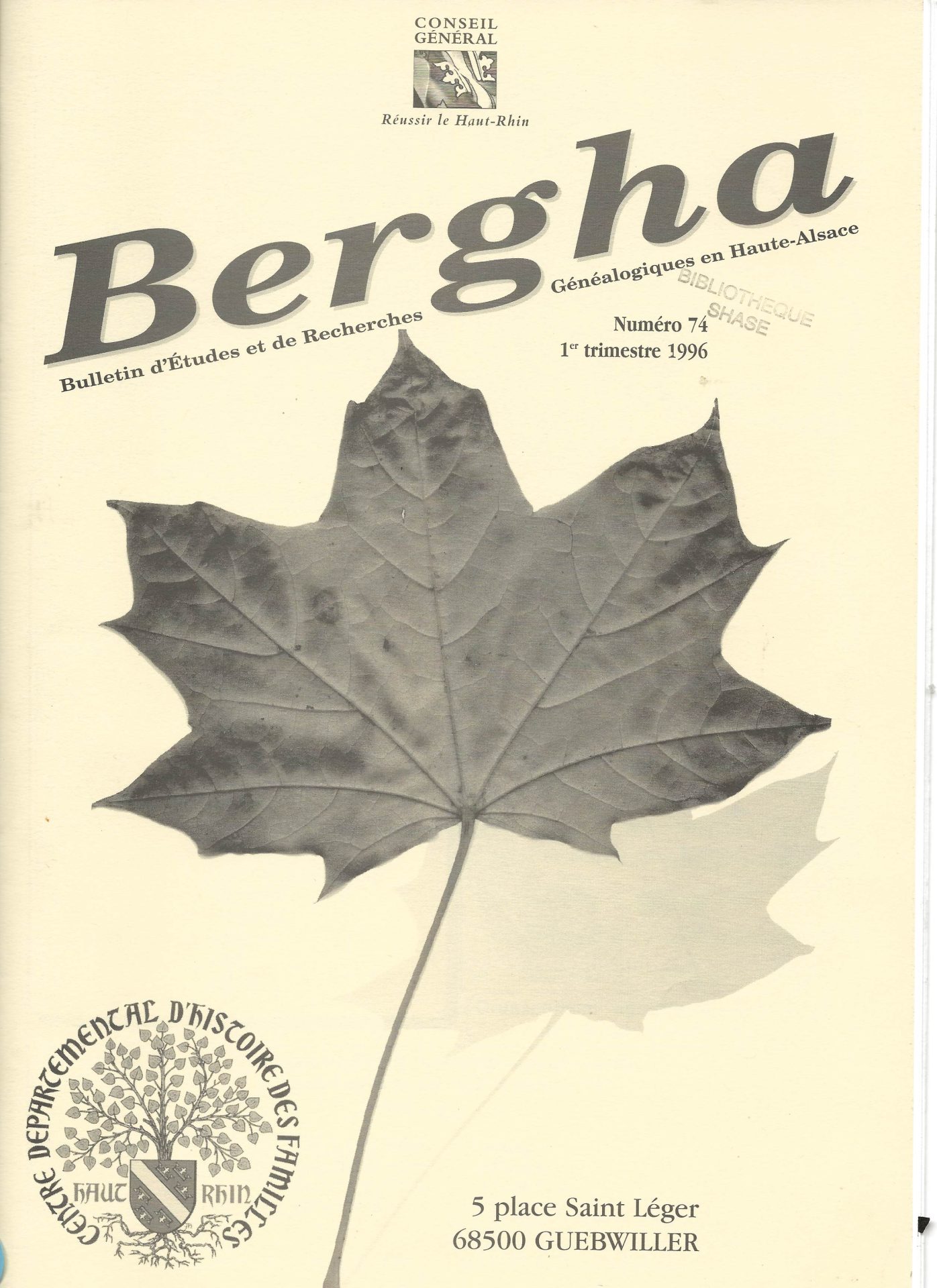 Bergha - Bulletin d'études et de recherches généalogiques en Haute-Alsace