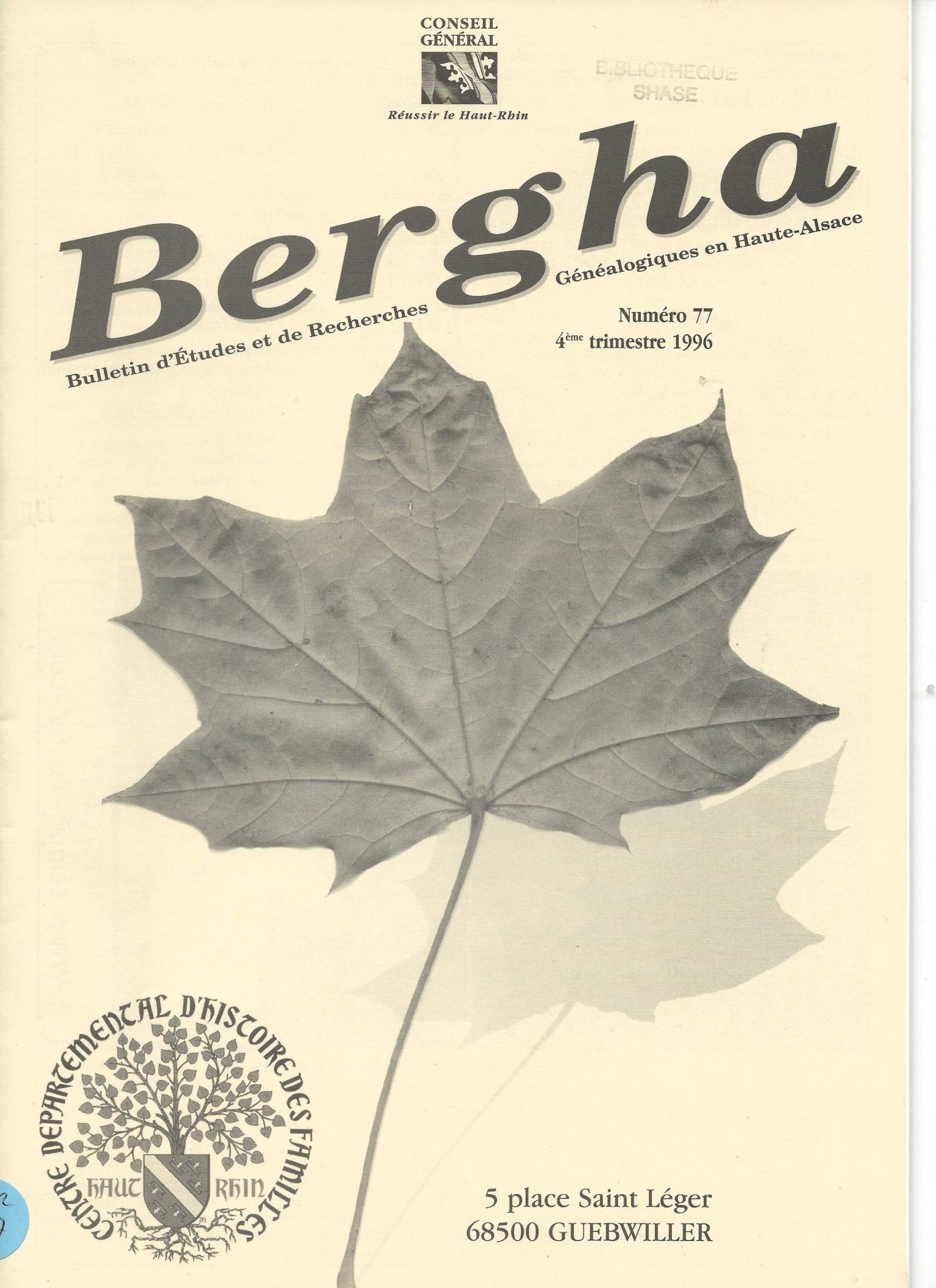 Bergha - Bulletin d'études et de recherches généalogiques en Haute-Alsace