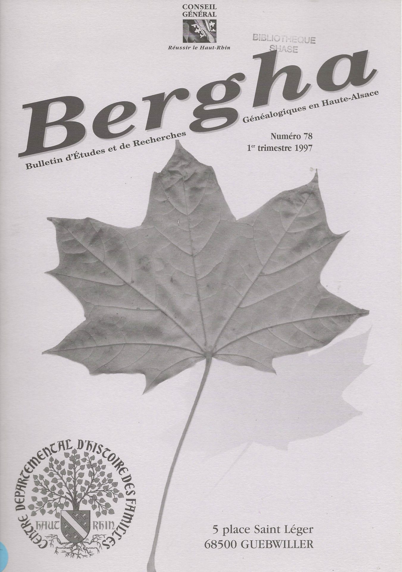 Bergha - Bulletin d'études et de recherches généalogiques en Haute-Alsace