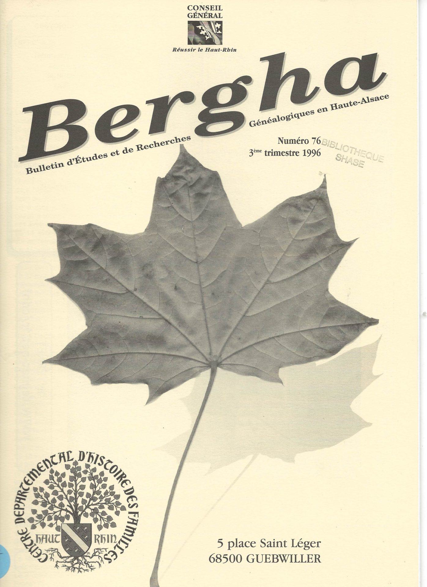 Bergha - Bulletin d'études et de recherches généalogiques en Haute-Alsace