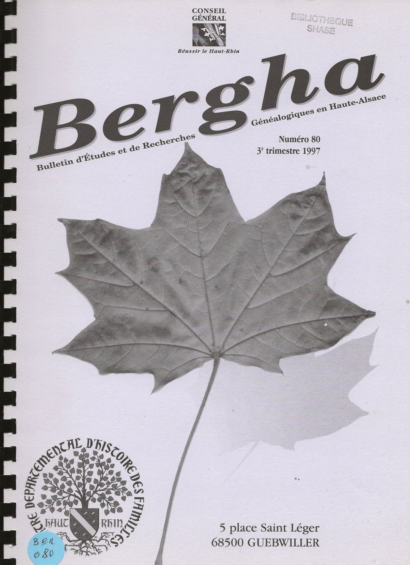 Bergha - Bulletin d'études et de recherches généalogiques en Haute-Alsace