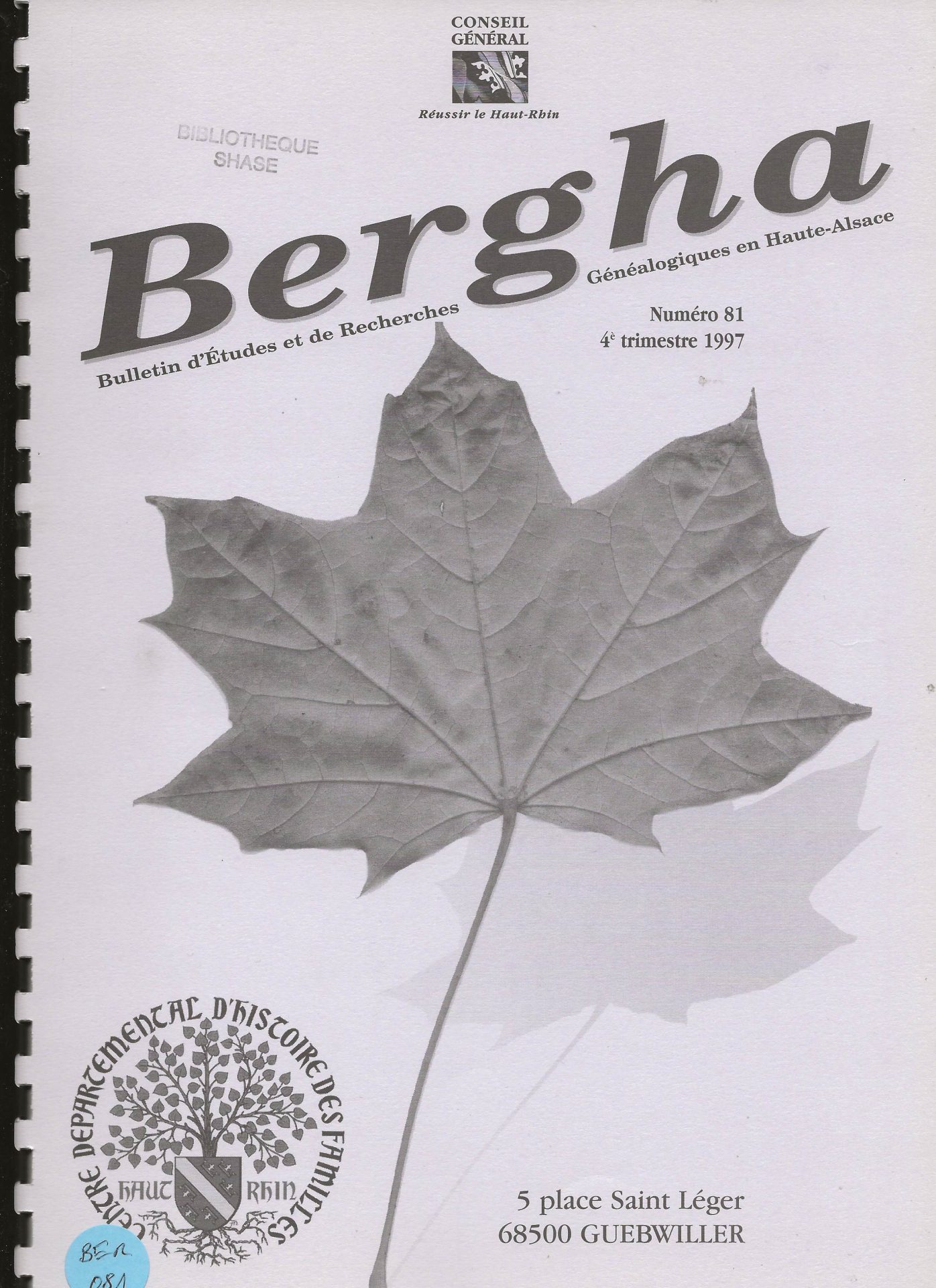 Bergha - Bulletin d'études et de recherches généalogiques en Haute-Alsace