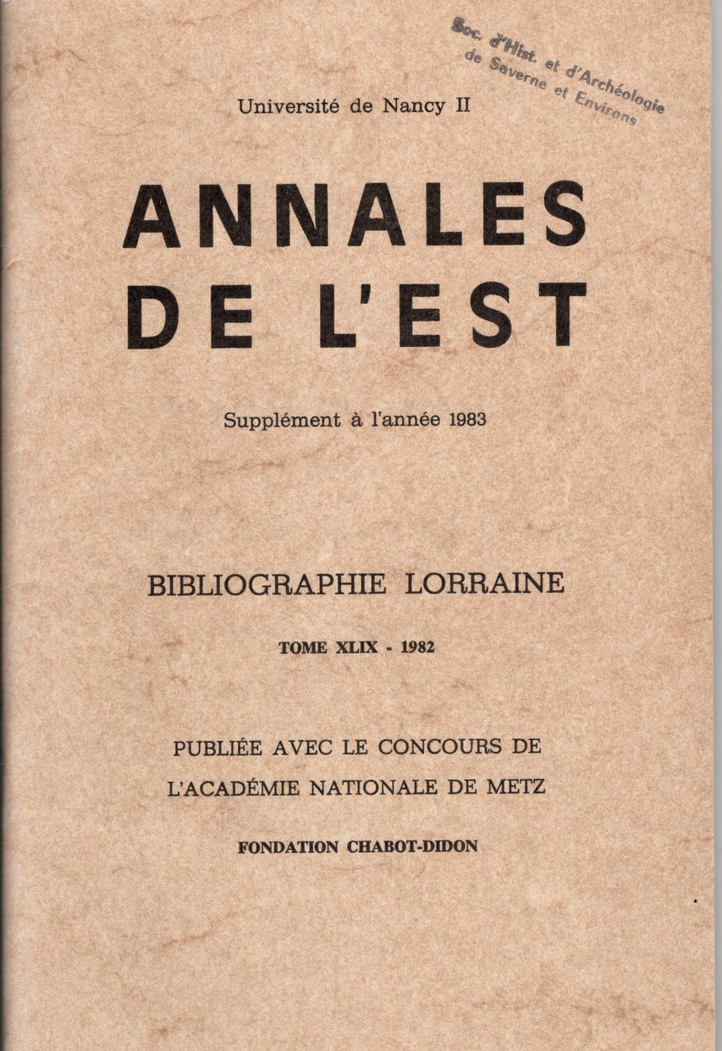 Annales de l'Est - Bibliographie lorraine