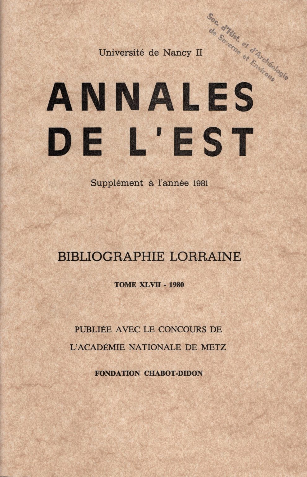 Annales de l'Est - Bibliographie lorraine