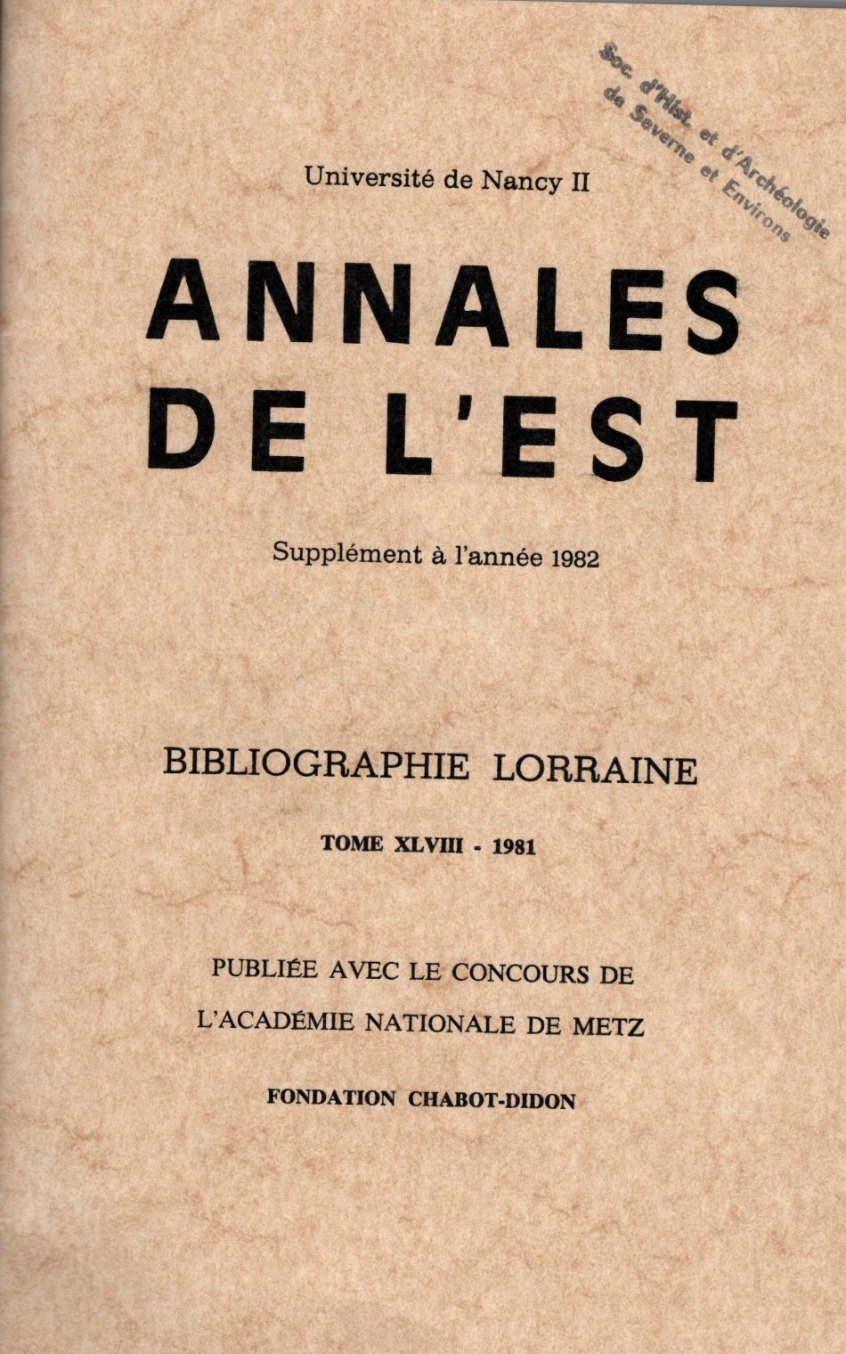 Annales de l'Est - Bibliographie lorraine