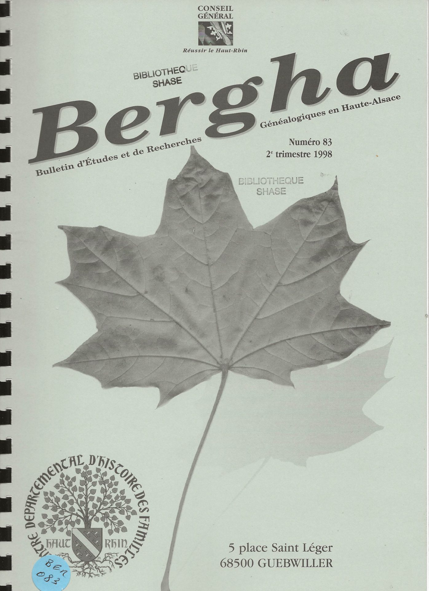 Bergha - Bulletin d'études et de recherches généalogiques en Haute-Alsace